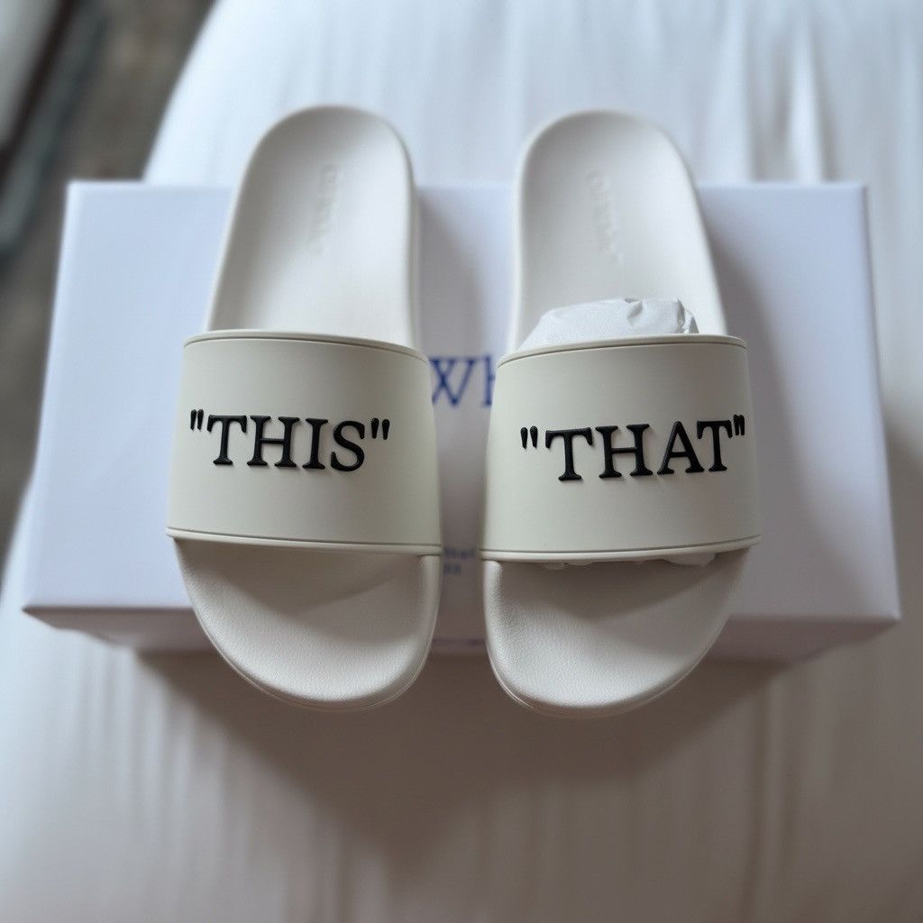 Off-White Off-White White "THIS" "THAT" Slide Sandals Size US 8 / IT 38 - 1 Thumbnail