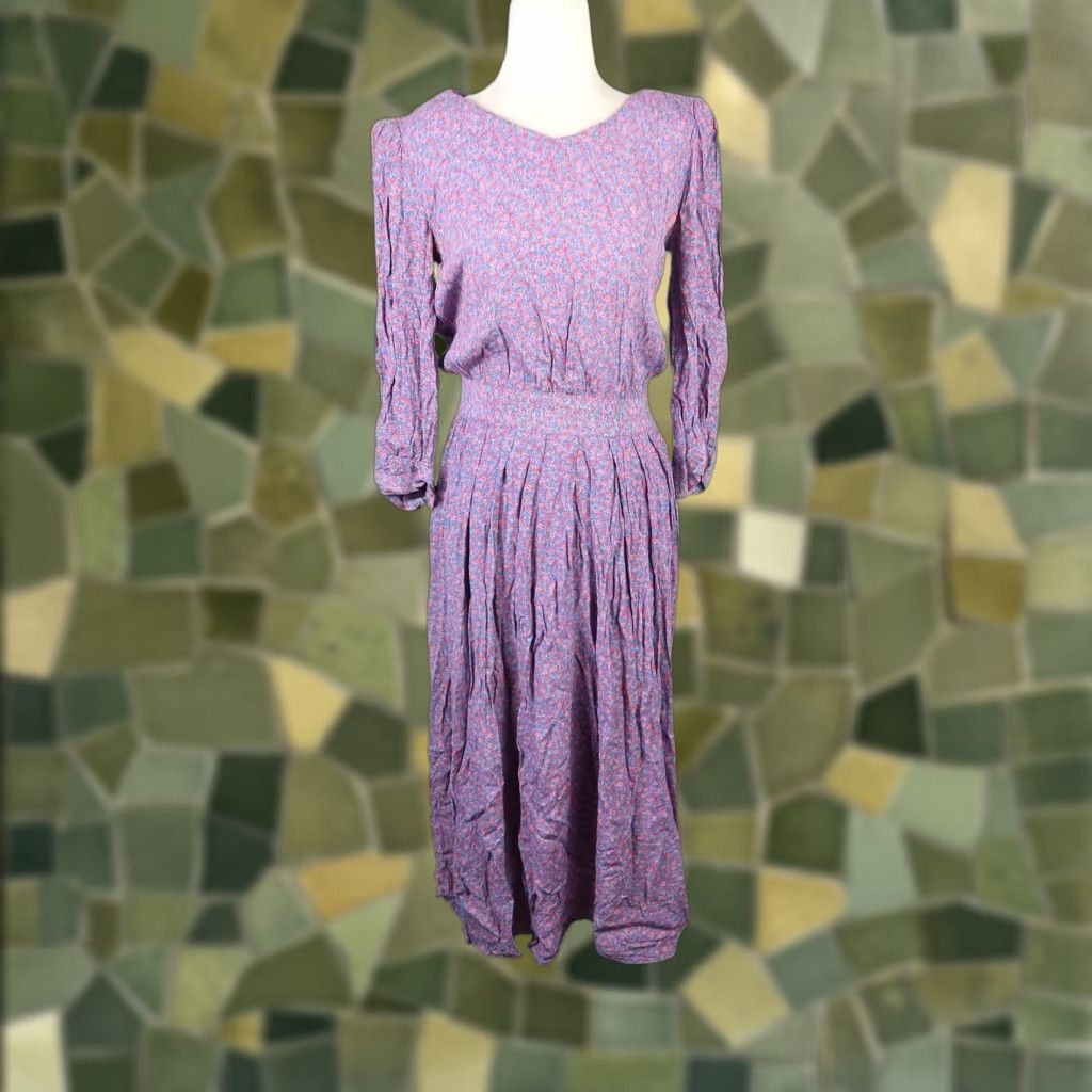 Vintage VINTAGE Karin Stevens Dress Midi Floral 80s Blue Pink Womens 6 Rayon Floral Casual Workwear 80s 90s Size M / US 6-8 / IT 42-44 - 1 Thumbnail
