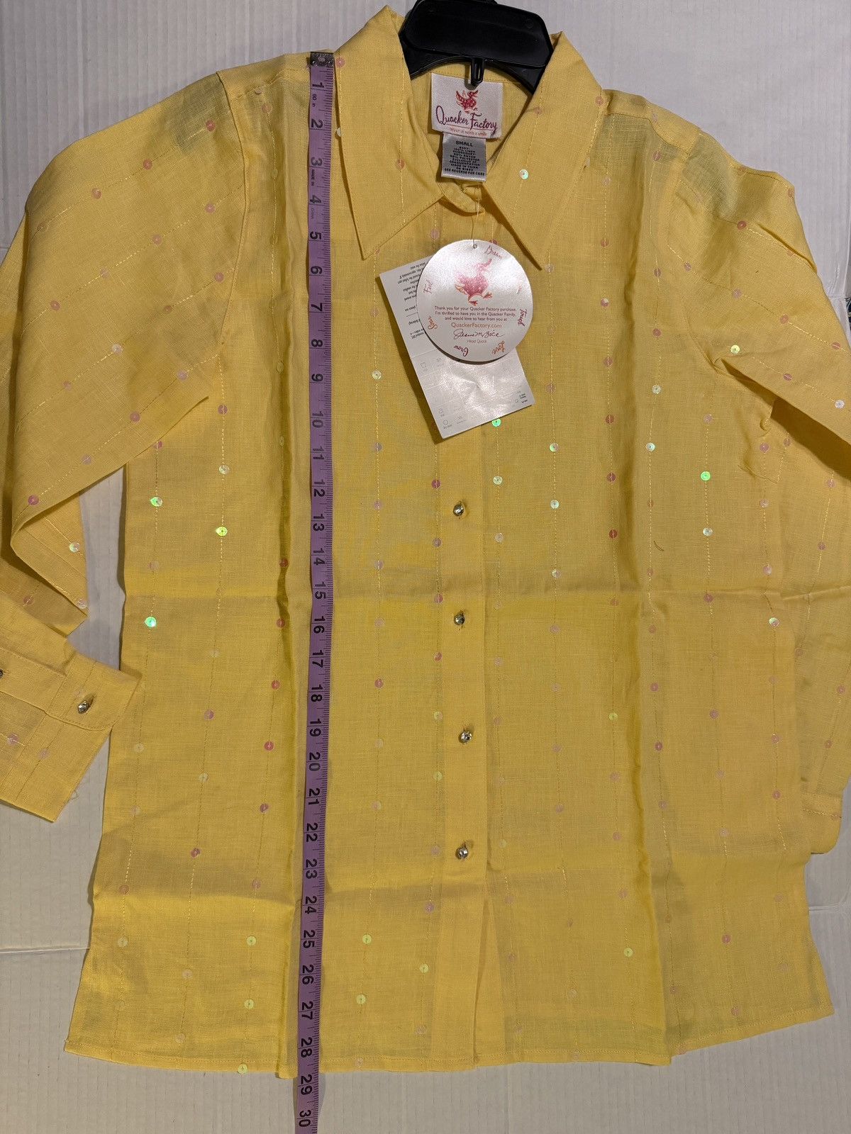 Quacker Factory Quacker Factory Yellow Linen Button Sequin Rhinestone Shirt Size S / US 4 / IT 40 - 8 Thumbnail