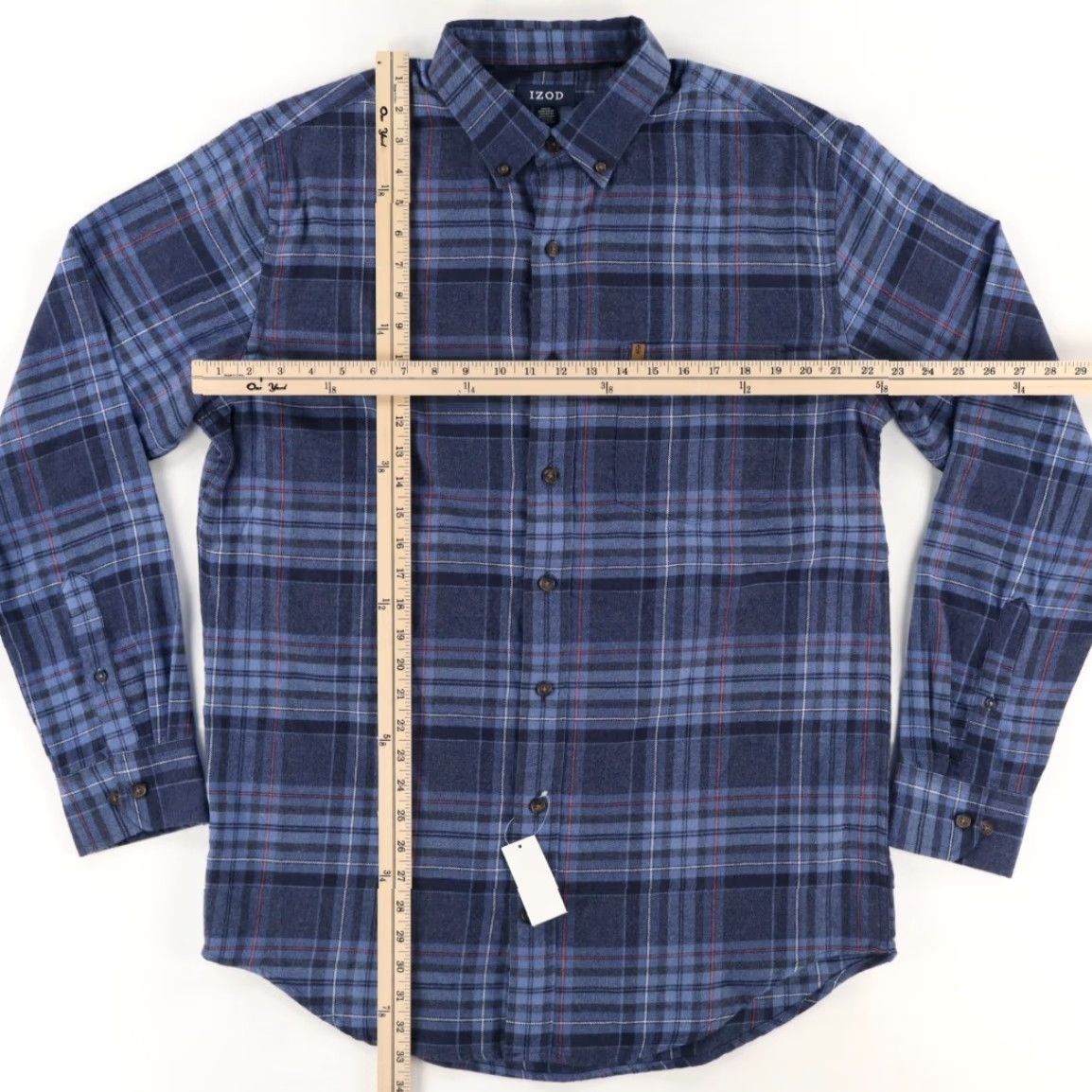 Izod Izod Stratton Flannel Cotton Blend Plaid Long Sleeve Button Down Shirt Blue Men's LT Size US L / EU 52-54 / 3 - 3 Thumbnail