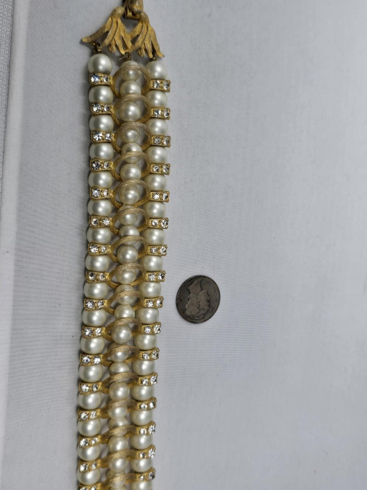 Other Vintage Krementz Faux Pearl Rhinestone Bracelet Gold Tone Size ONE SIZE - 2 Thumbnail