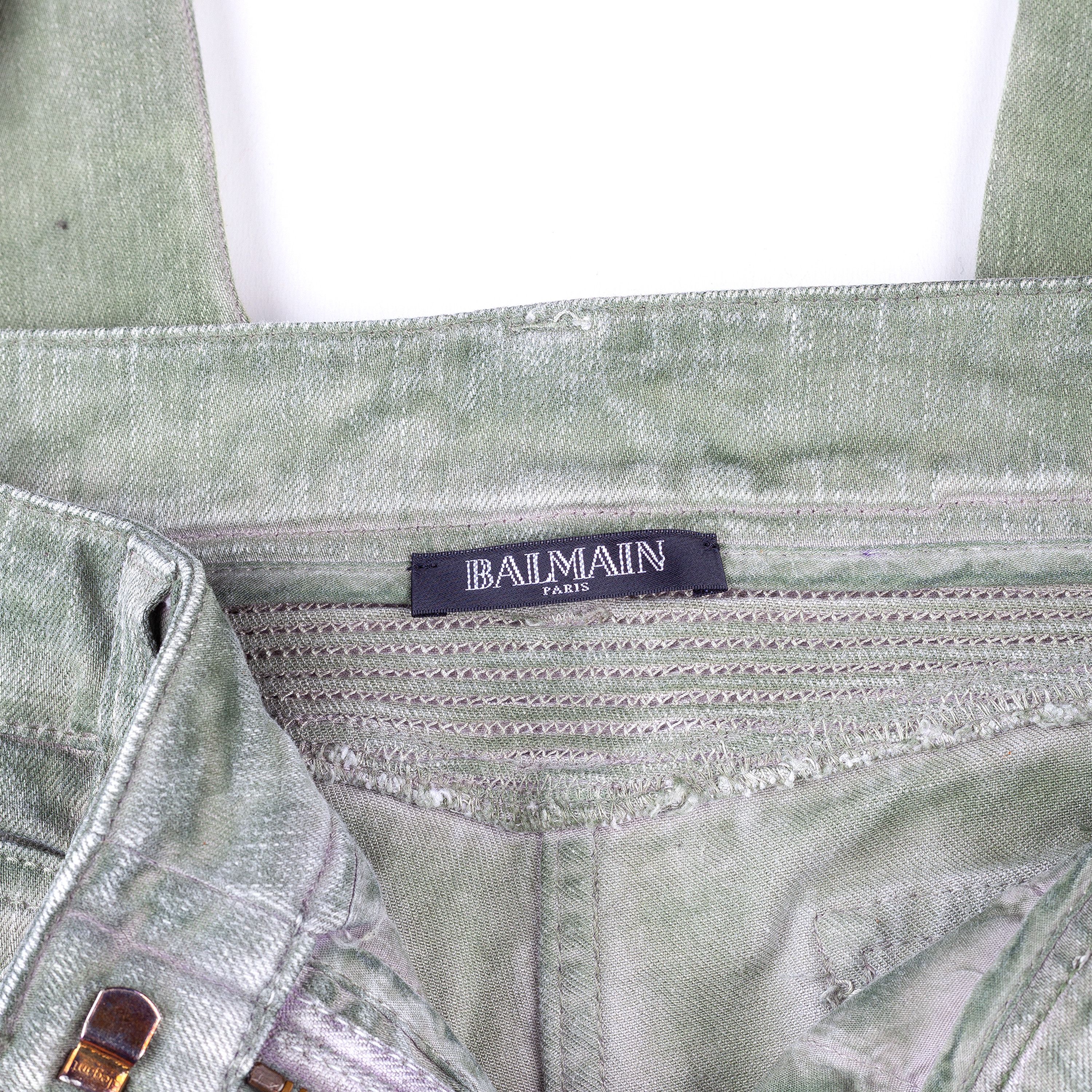 Balmain Balmain Paris Washed Military Green Biker Skinny Jeans Size 26" / US 2 / IT 38 - 6 Thumbnail