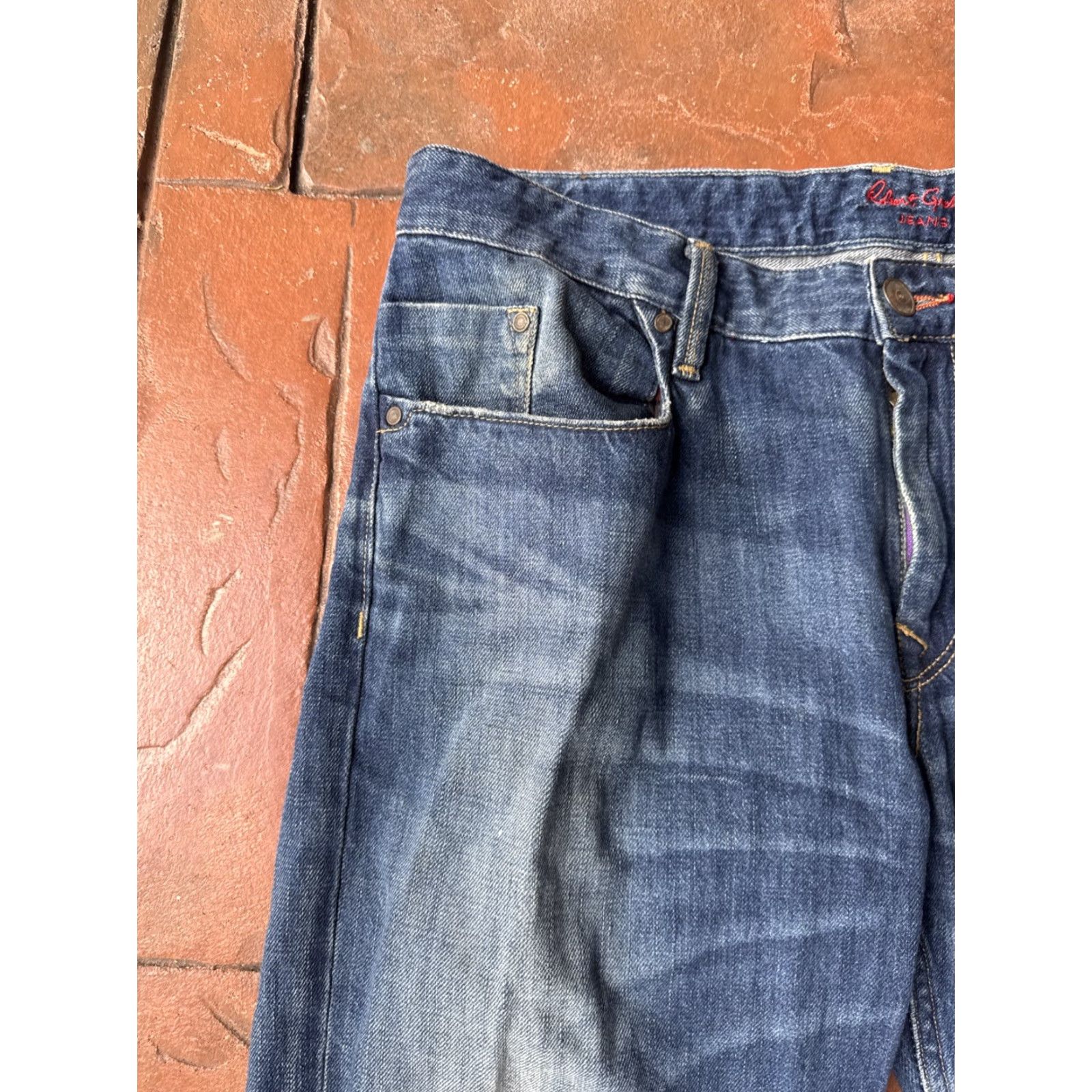 Robert Graham Robert Graham Slim Jim Jeans Mens 36x29.5 Dark Wash Denim Zip Straight Preppy Logo Zipper) Size US 36 / EU 52 - 5 Thumbnail