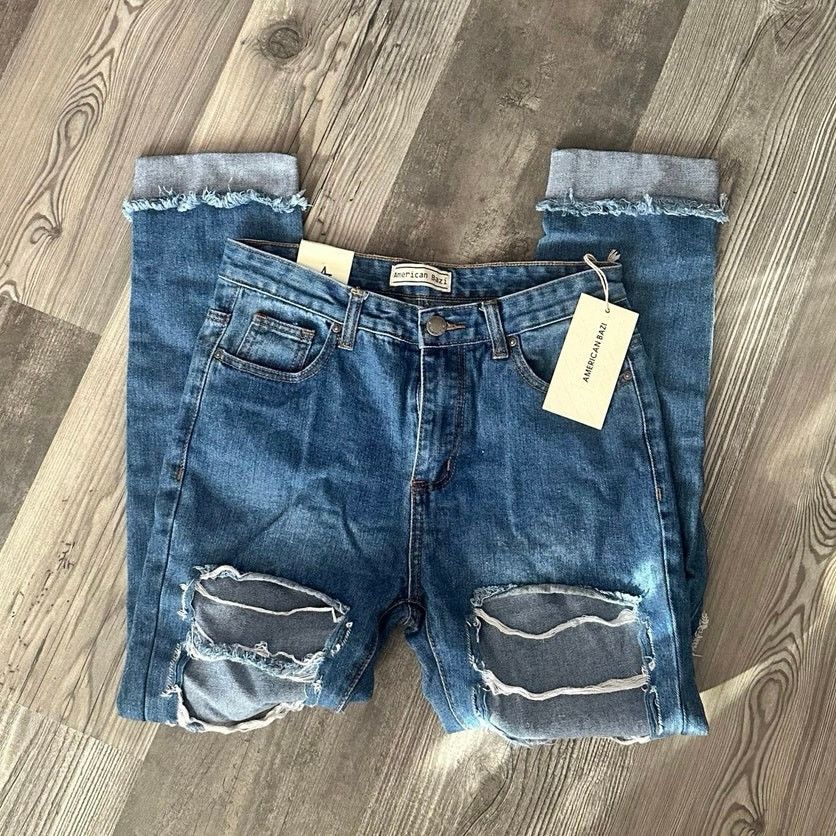 Other american bazi dark blue extremely distressed ripped jeans Size 26" / US 2 / IT 38 - 1 Thumbnail