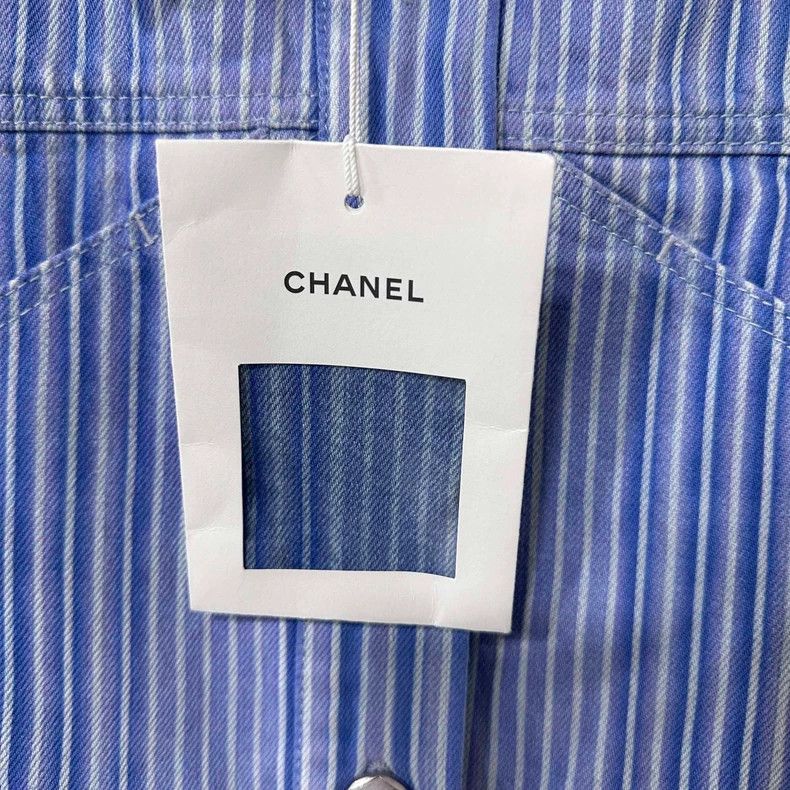 Chanel Chanel Three-dimensional camellia striped denim jacket 2504 Size XXS / US 00 / IT 34 - 7 Thumbnail