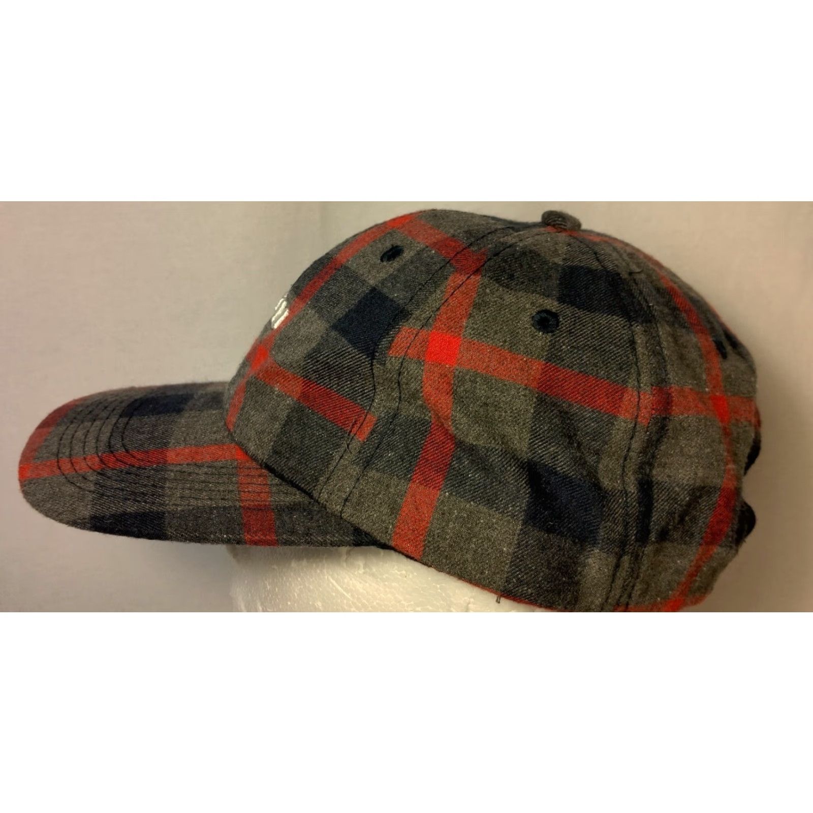 KAVU KAVU Cabin Fever Hat Gray Red Black Plaid Flannel Adjustable Leather Strap Back Casual Travel Men One Size Baseball Cap Size ONE SIZE - 7 Thumbnail