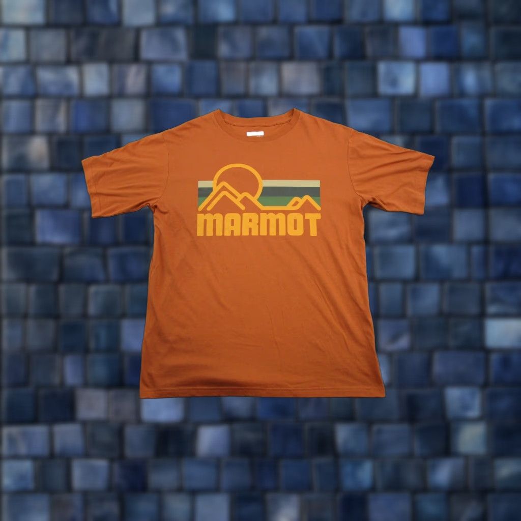 Marmot Marmot Outdoors Mountain Graphic Logo Spell Out Orange T-Shirt Mens Size M Size US M / EU 48-50 / 2 - 1 Thumbnail