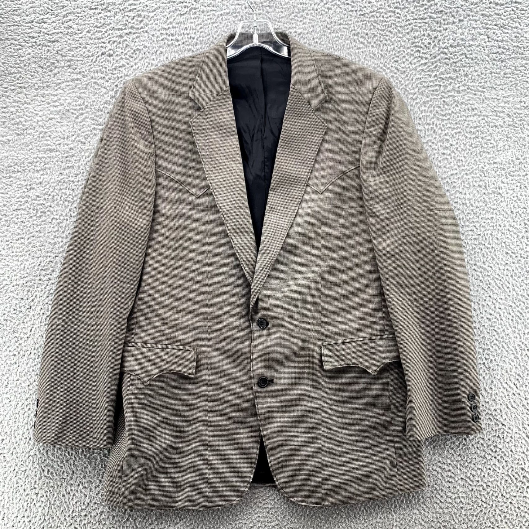 Vintage Circle S Blazer Men's 42L Gray Houndstooth Wool Blend Cowboy Texas USA Plaid Western Mens Size 42R - 2 Thumbnail