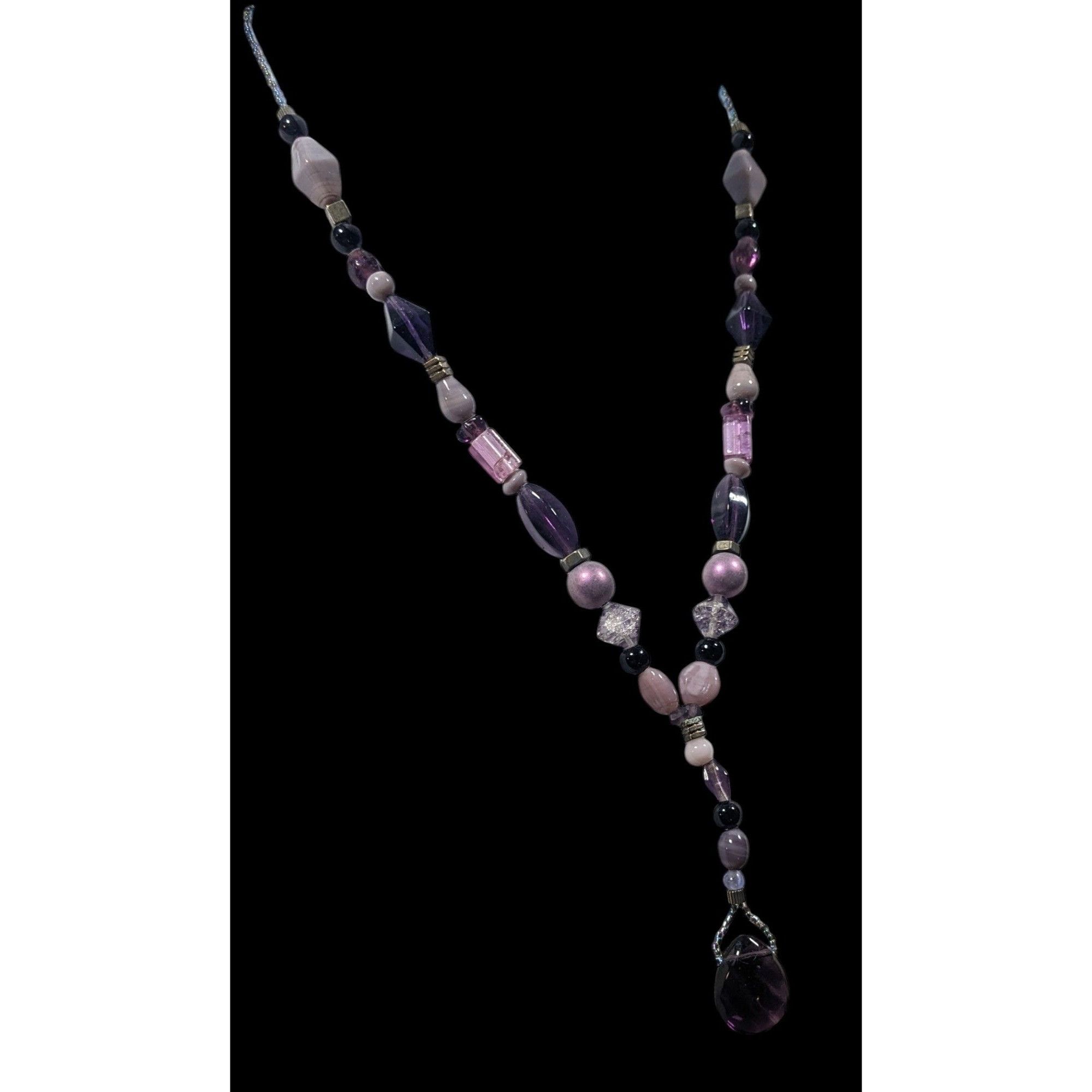Other Handmade Purple Glass And Stone Y Necklace Size ONE SIZE - 4 Thumbnail