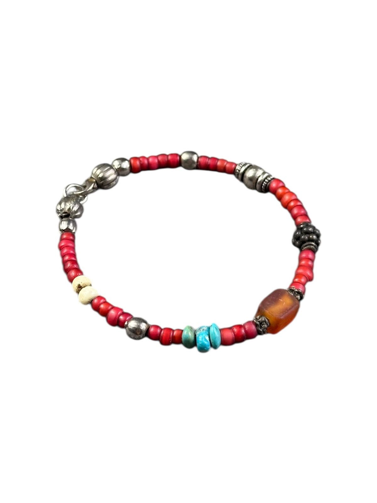 Vintage ANTIQUE WHITE HEART BEADS WITH ETHNIC BEADS NOMADIC BRACELET Size ONE SIZE - 3 Thumbnail