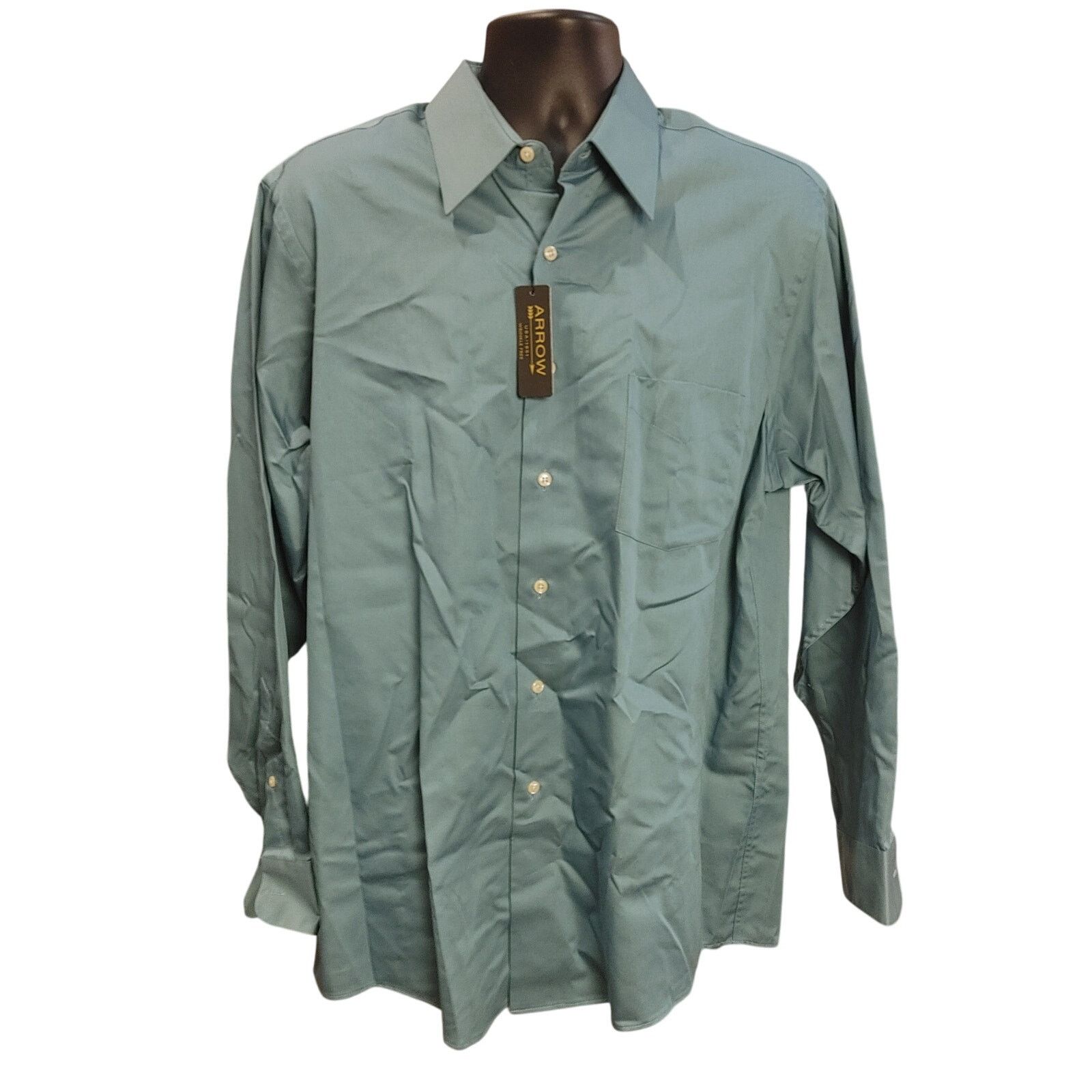 Arrow Arrow Men's 16.5 Robin's Egg Blue Wrinkle Free Dress Shirt Size US L / EU 52-54 / 3 - 1 Thumbnail