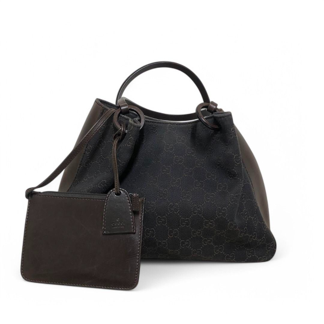 Gucci Gucci - Tote Handbag Shoulder Bag Leather Black Monogram Size ONE SIZE - 2 Thumbnail