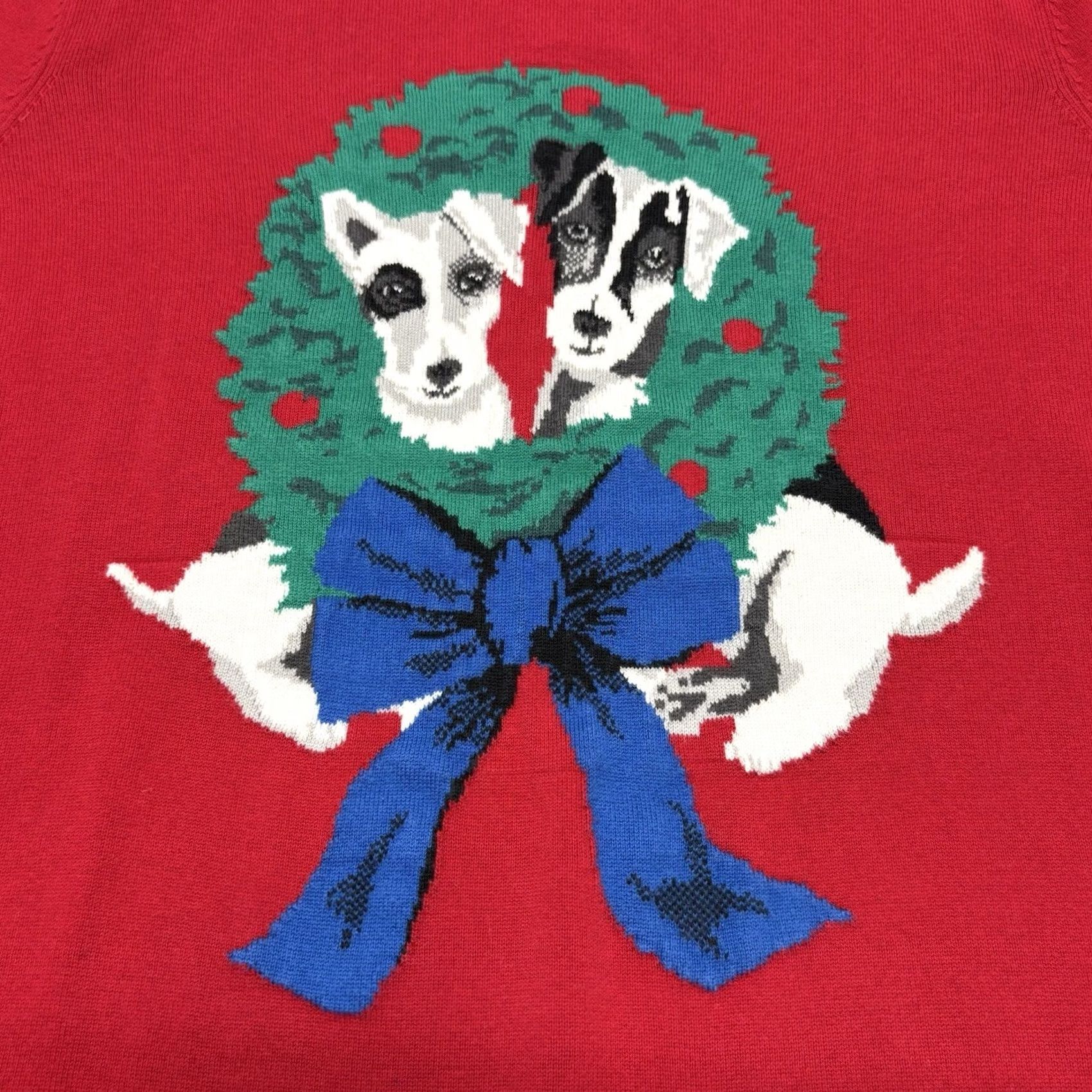 Lands' End Lands' End Red Christmas Sweater Women’s Size L with Dogs Wreath Christmas Party Crew Neck Knit Pullover 100% Cotton Regular Fit Size L / US 10 / IT 46 - 2 Thumbnail
