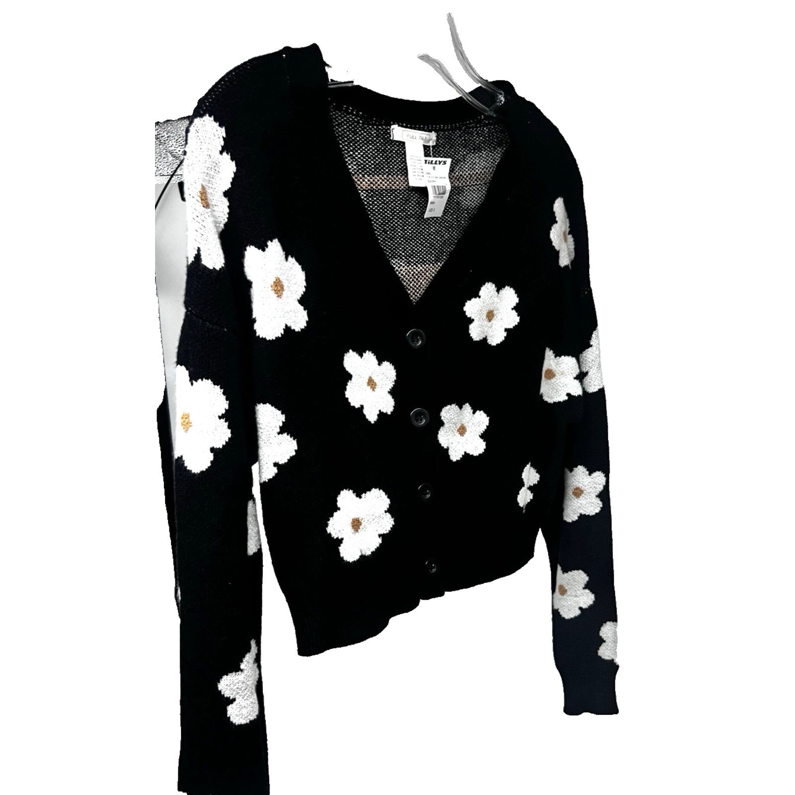 Tillys Full Tilt Tillys Floral Button Up Black Crop Sweater S New Size S / US 4 / IT 40 - 2 Thumbnail