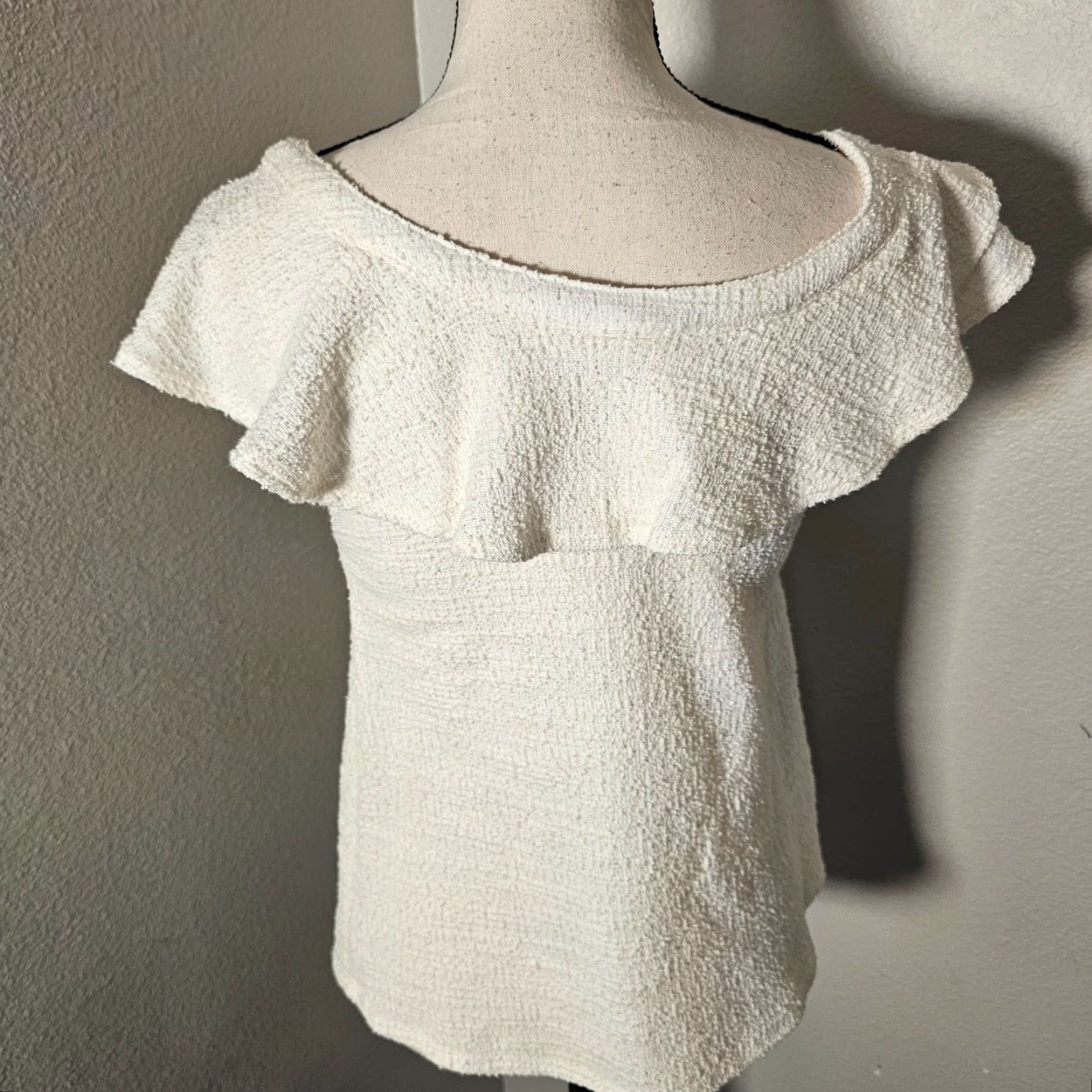 Anthropologie VINTAGE Anthropologie Dolan Left Coast Women's Sleeveless One Shoulder Ruffle Neck Cotton Blend XS Ivory Top Size XS / US 0-2 / IT 36-38 - 3 Thumbnail