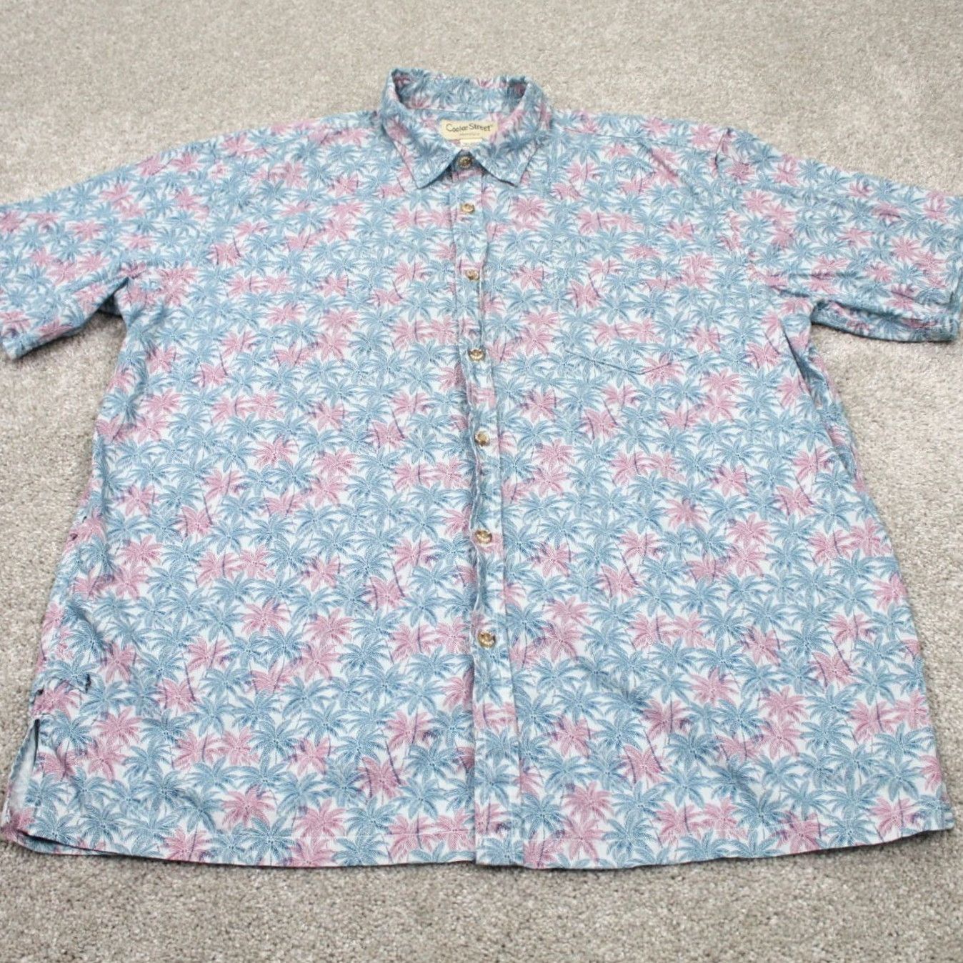 Vintage Cooke Street Hawaiian Shirt Mens XL Pink/Blue Cotton Palm Tree Print S/S Button Up Shirt Size US XL / EU 56 / 4 - 3 Thumbnail