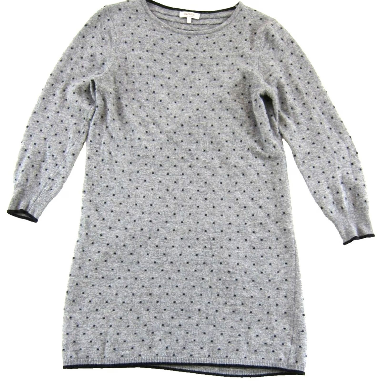 Vintage Bartolini Wool Long Sleeve Sweater Dress L Grey Polka Dot Knit Day Dress Women Size L / US 10 / IT 46 - 2 Thumbnail