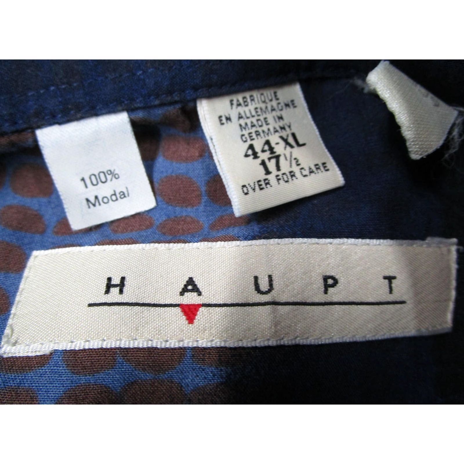 Vintage Haupt Dress Shirt Mens XL Blue Geometric Modal Long Sleeve Made In Germany Y2K Size 46R - 3 Thumbnail