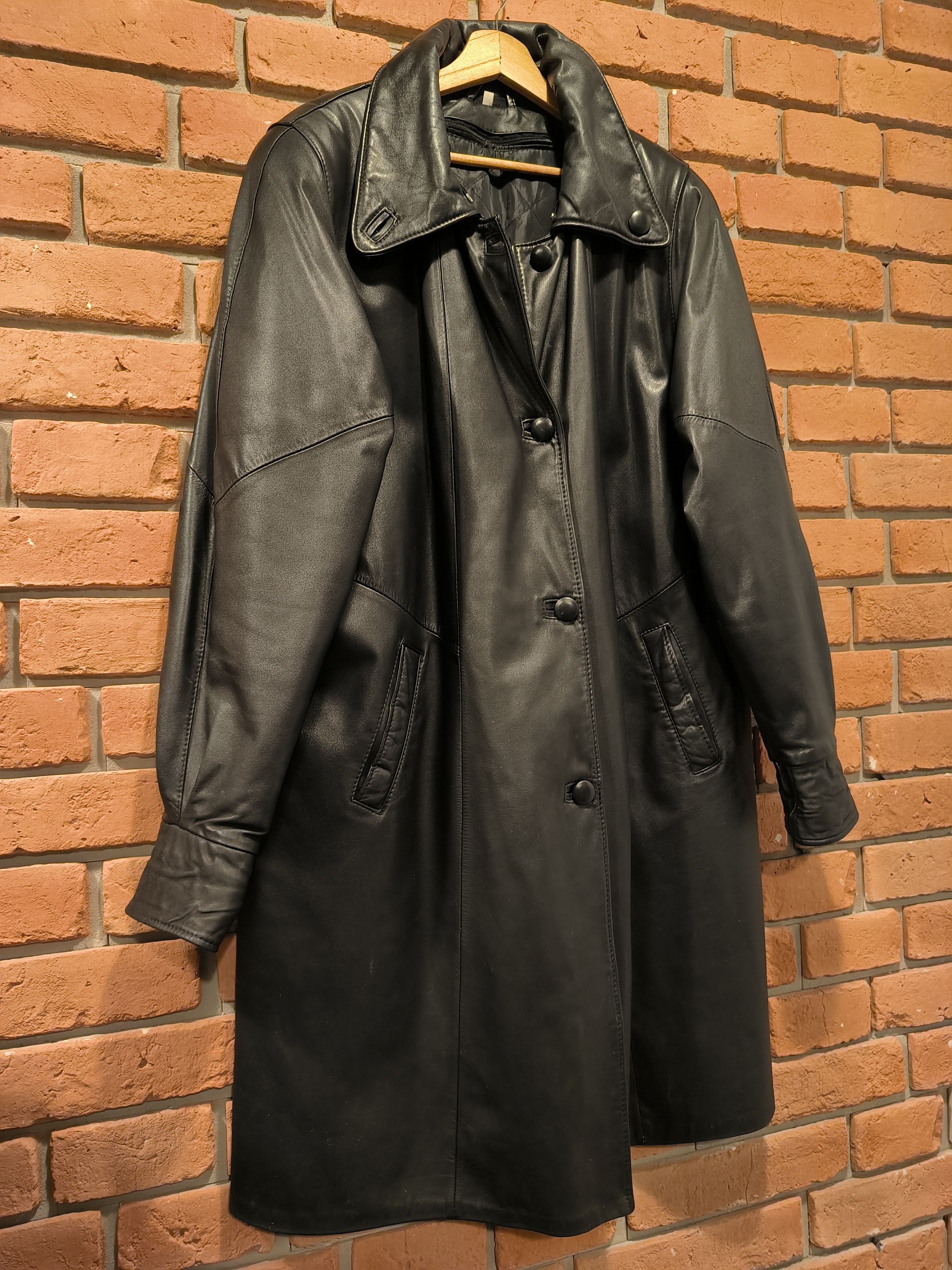 Vintage Vintage Leather Long Coat Black Jacket Basic Size US XL / EU 56 / 4 - 5 Thumbnail