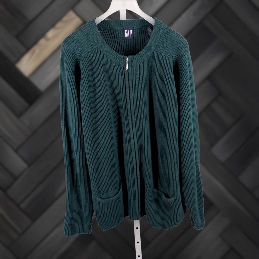 Gap VINTAGE Gap Heavyweight Cardigan Sweater UK Mens L Green Full Zip Ribbed Cotton 1990s Size US L / EU 52-54 / 3 - 1 Thumbnail