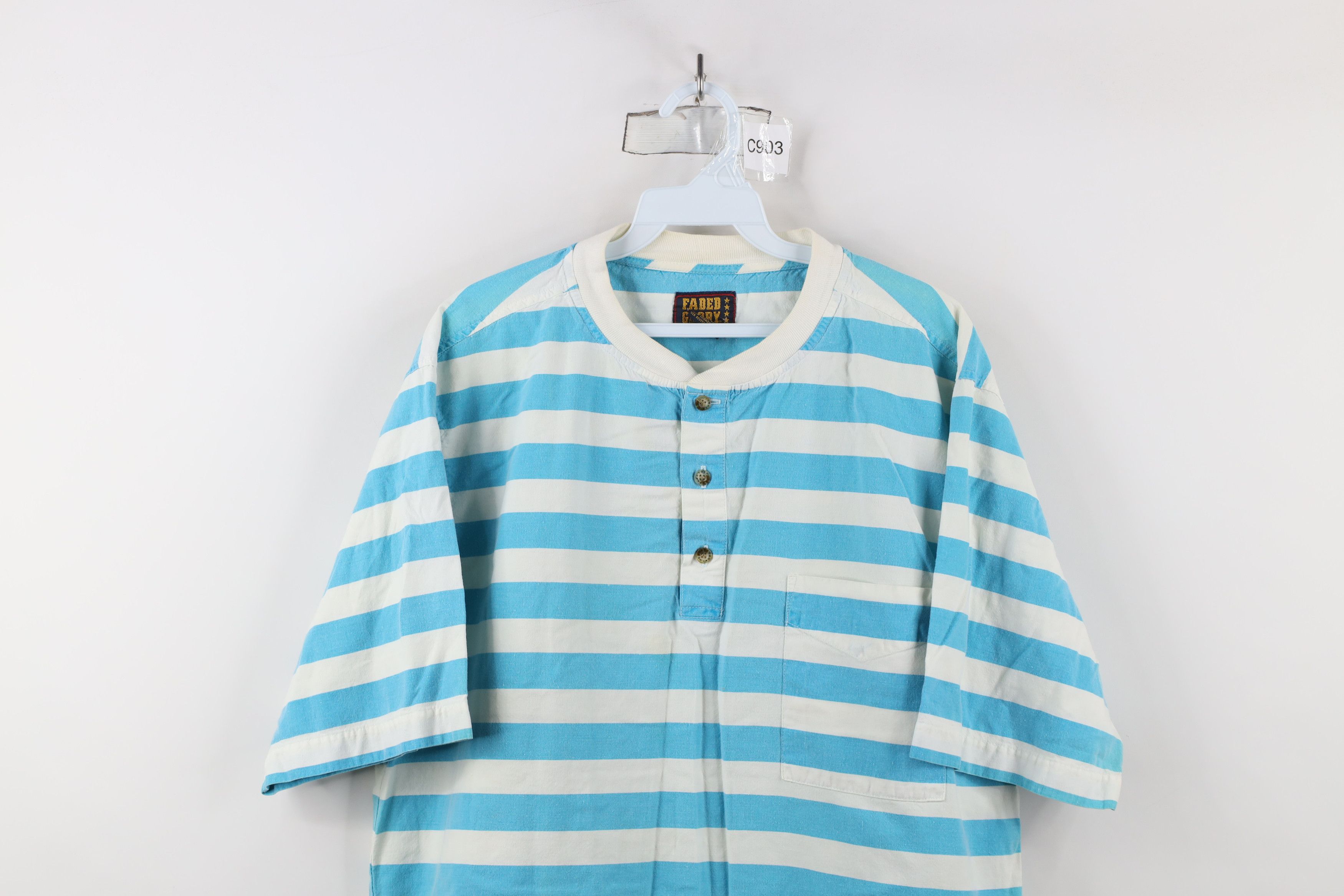 Vintage Vintage 90s Streetwear Striped Baggy Fit Henley T-Shirt Size US L / EU 52-54 / 3 - 2 Thumbnail