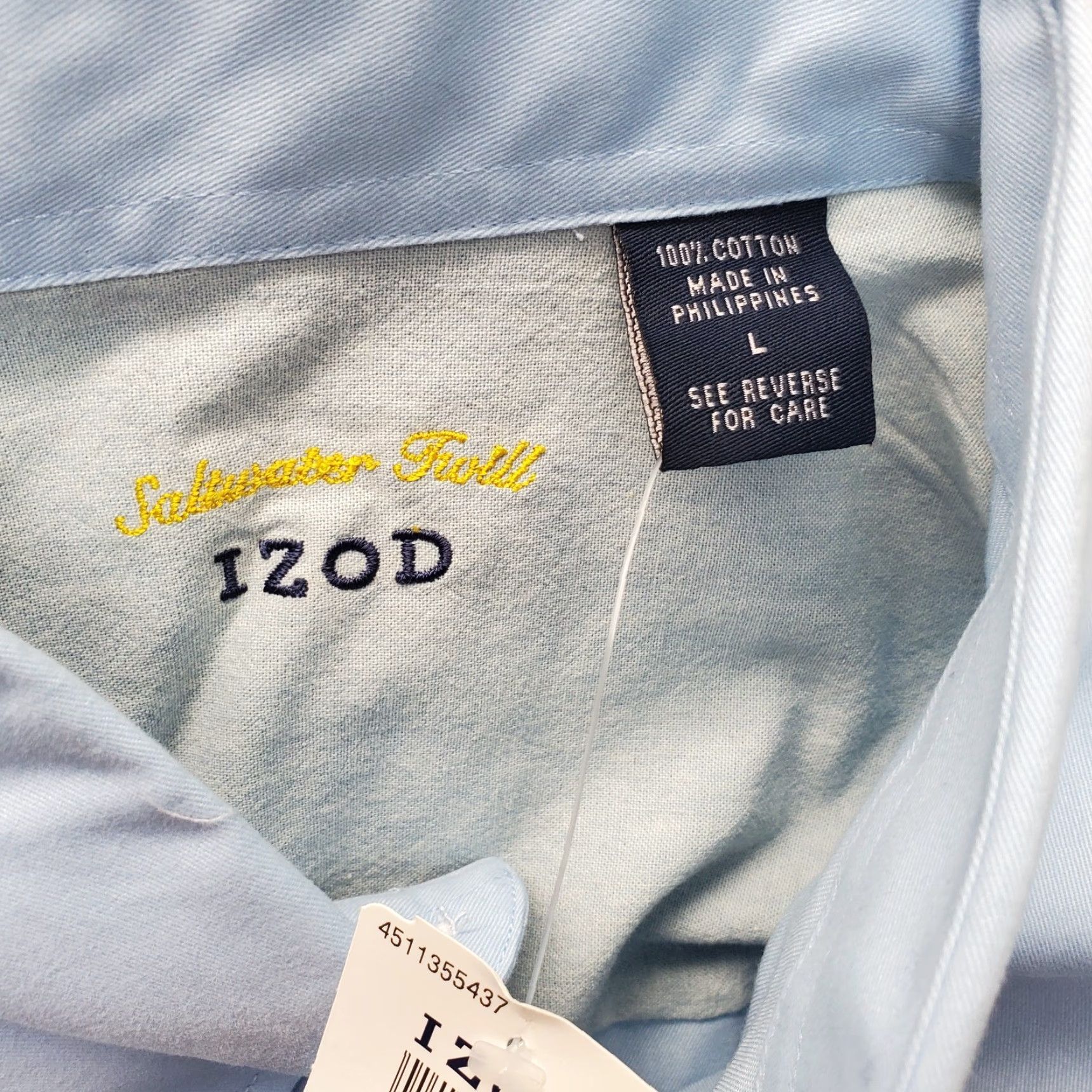 Izod IZOD Saltwater Shirt Mens Large Blue Classic Fit Easy Care Collared Button Down Size US L / EU 52-54 / 3 - 7 Thumbnail
