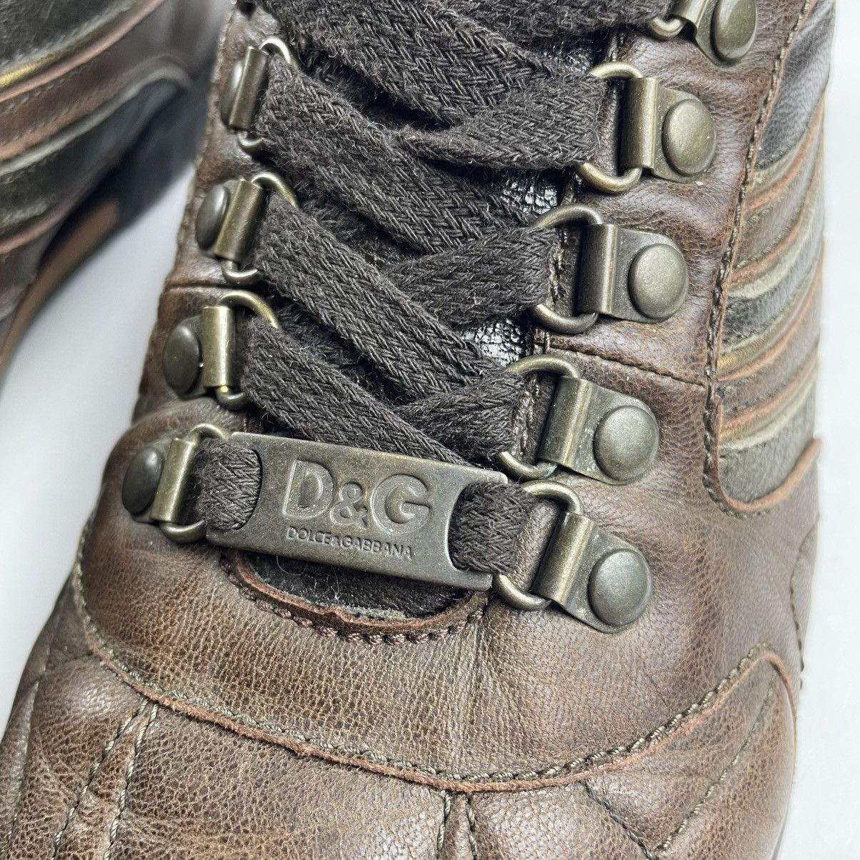 Dolce & Gabbana Y2K DOLCE & GABBANA Sneakers Shoes Brown Leather Sz 8 EUR 41 Size US 8 / EU 41 - 3 Thumbnail