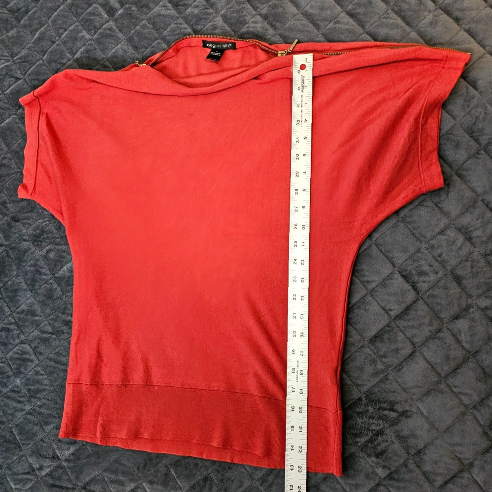 Vintage AUGUST SILK Women's Blouse Size L 3/4 Sleeve Zip Round Neck Solid Blue Casual Regular Fit Size L / US 10 / IT 46 - 7 Thumbnail