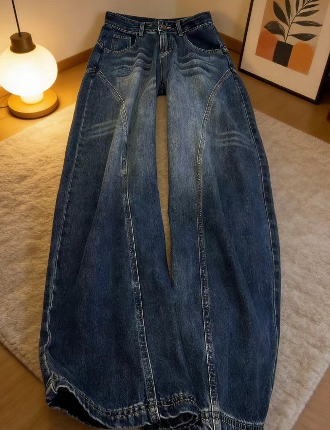Vintage Retro Blue Split Jeans Flattering Straight-Leg Pants Size US 32 / EU 48 - 1 Thumbnail
