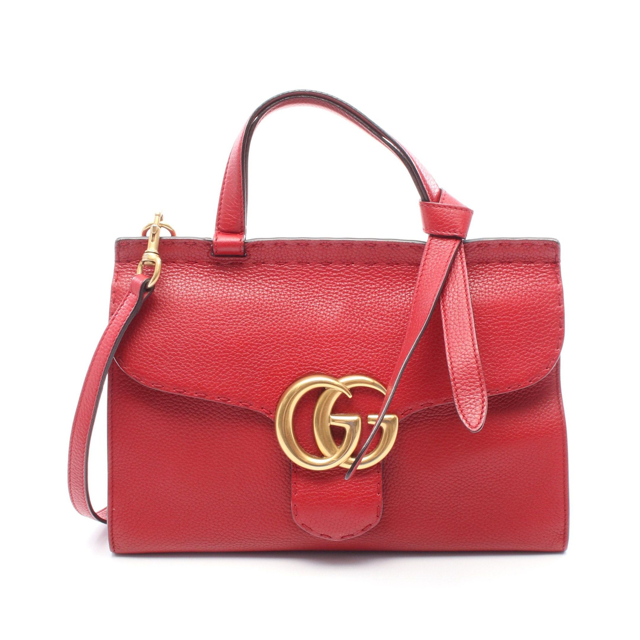 Gucci Gucci Gg Marmont Handbag Leather Red Size ONE SIZE - 1 Thumbnail