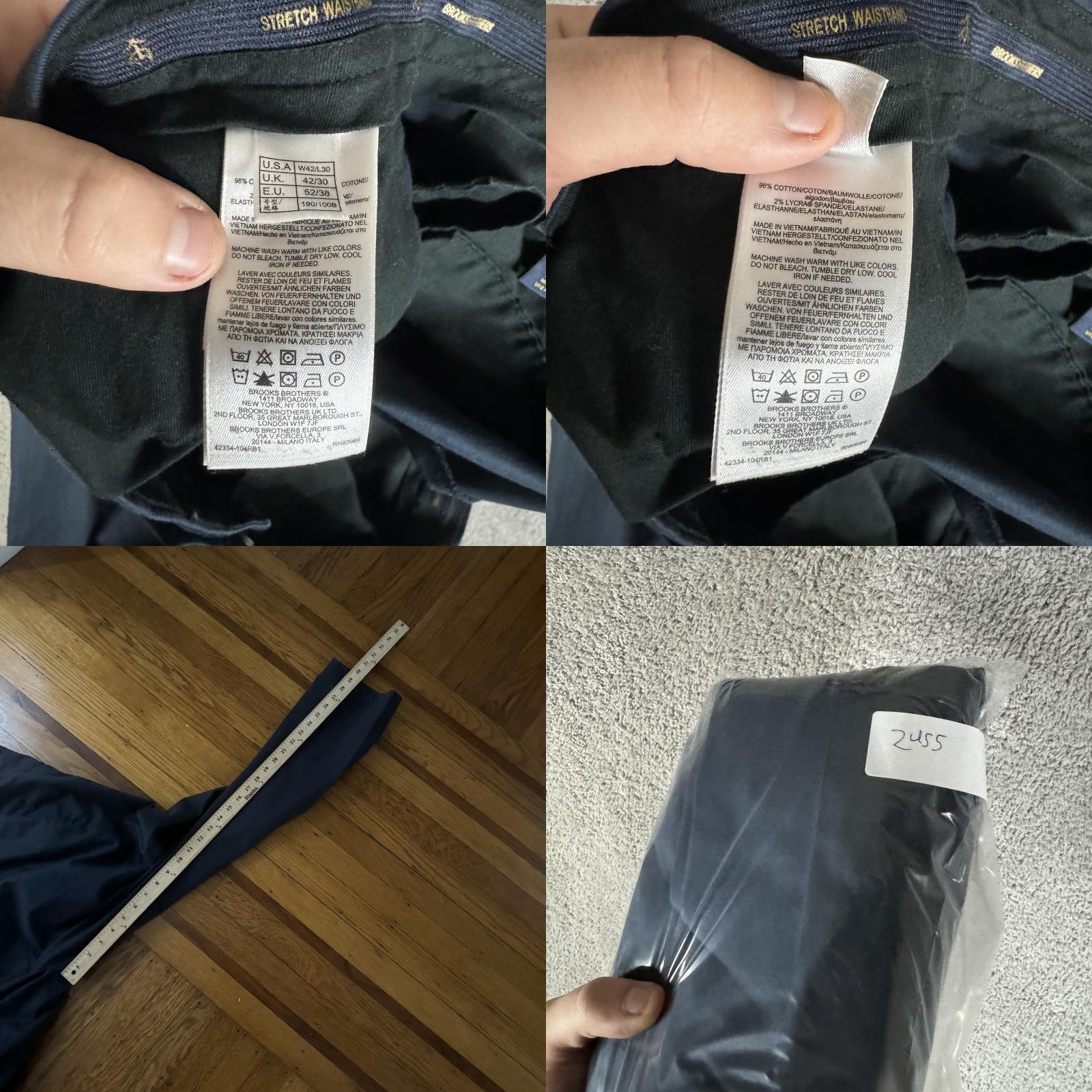 Brooks Brothers Brooks Brothers Clark Fit Advantage Chino Pants Mens 42x30 Navy Blue Stretch Cotton Spandex Flat Front Straight Leg Zip Front Pocketed Size US 42 / EU 58 - 10 Thumbnail