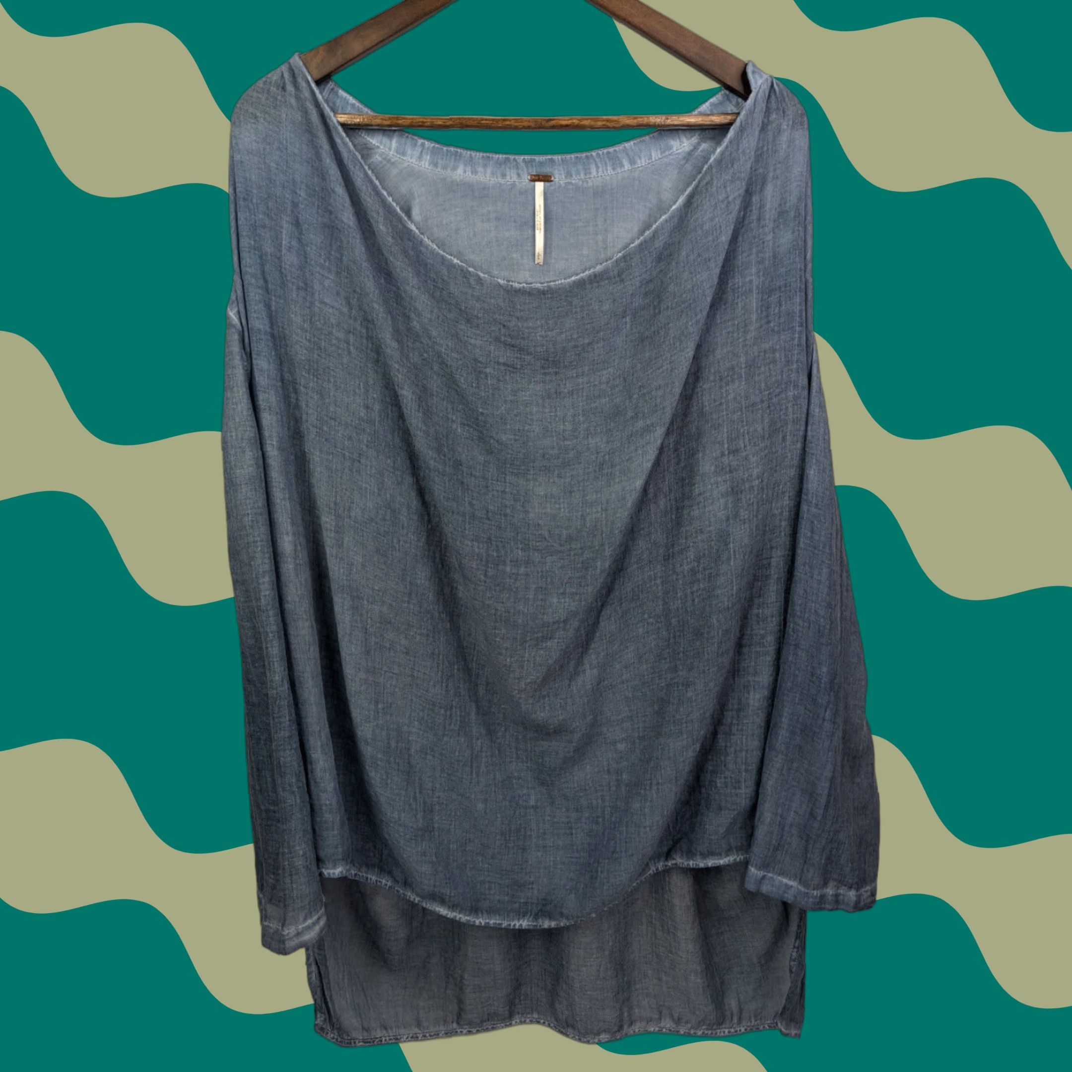 Free People Free People Blouse Pullover Long Sleeve Size L Blue Cotton Rayon Semi Sheer Washed Blue Womens Shirt Size L / US 10 / IT 46 - 1 Thumbnail