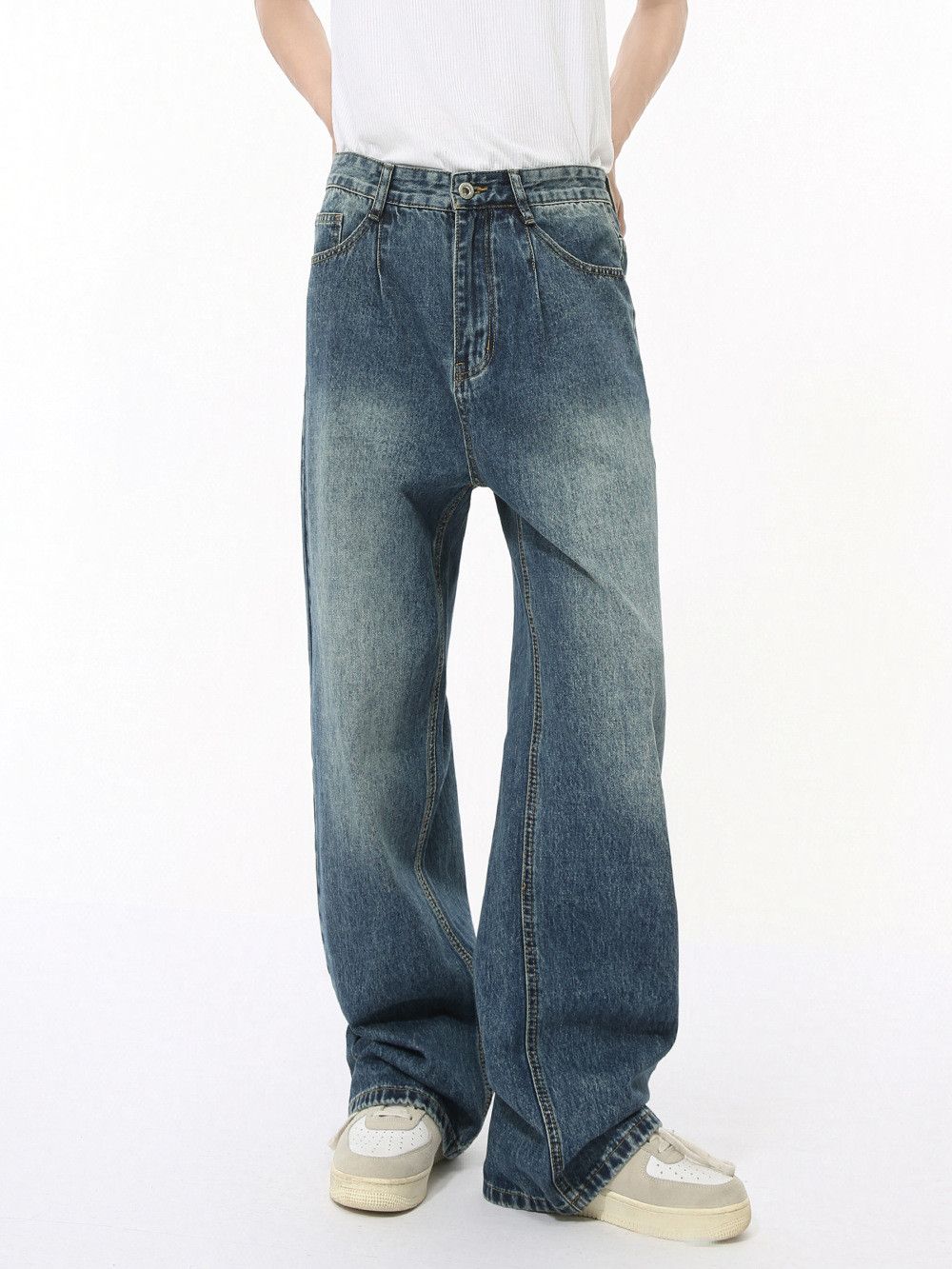Jean American retro distressed straight leg wide-leg loose jeans Size US 32 / EU 48 - 3 Thumbnail