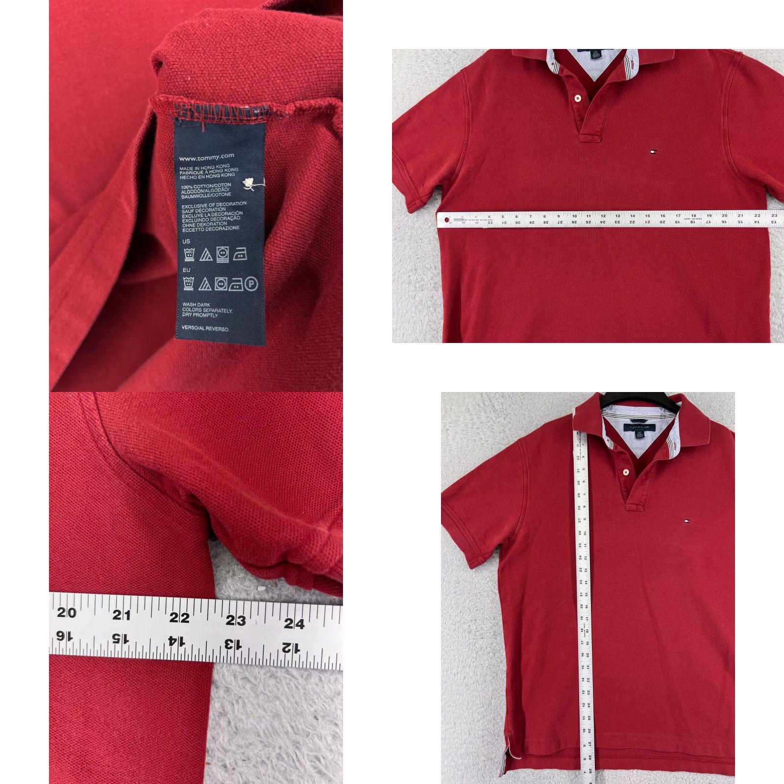 Tommy Hilfiger VINTAGE Tommy Hilfiger Polo Shirt Men Red 100% Cotton Knit Golf Polo Short Sleeve Adult Large Size US L / EU 52-54 / 3 - 8 Thumbnail