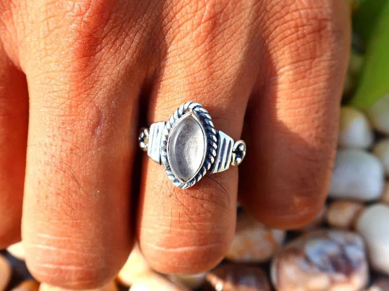 Handmade Crystal Quartz Ring, 925 Silver Marquise Gemstone Ring Size ONE SIZE - 9 Thumbnail