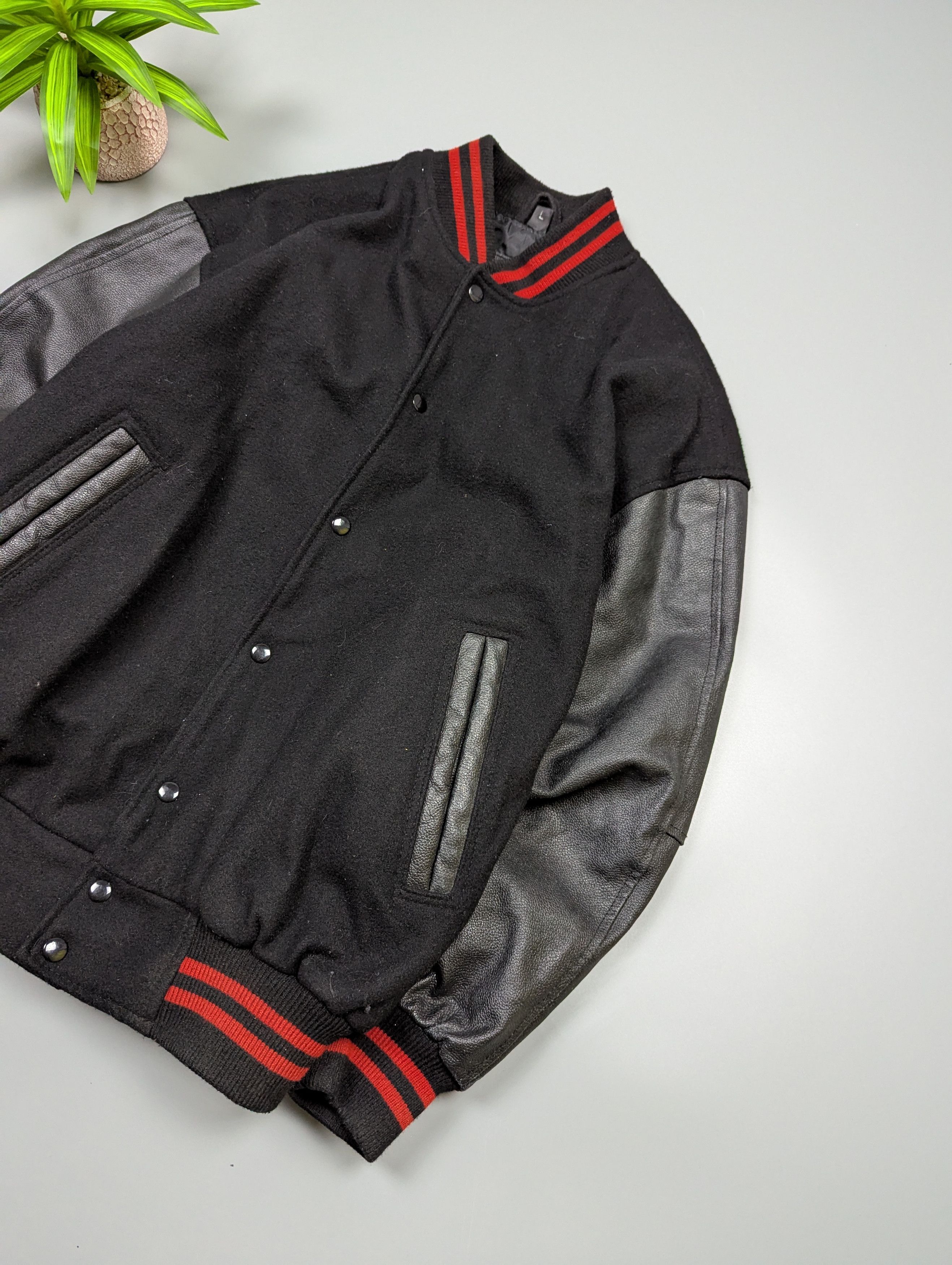 Vintage Rockabilly VTG 80s Wool Leather Black Bomber Varsity Jacket Size US L / EU 52-54 / 3 - 5 Thumbnail