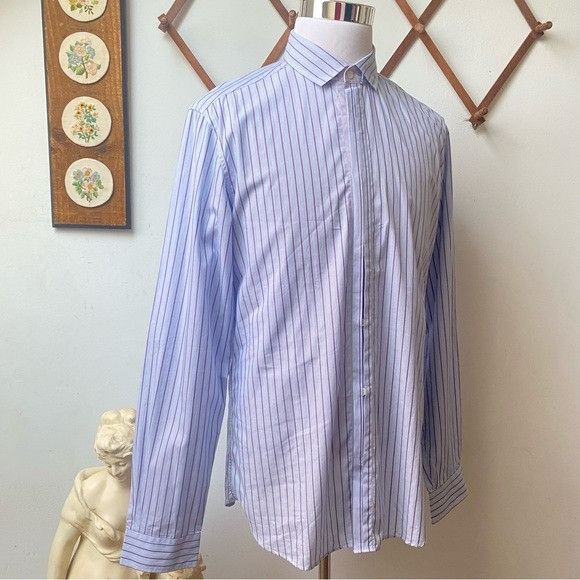 Just Cavalli Just Cavalli Pinstriped Hidden Button Shirt Made in Italy Size US L / EU 52-54 / 3 - 8 Thumbnail