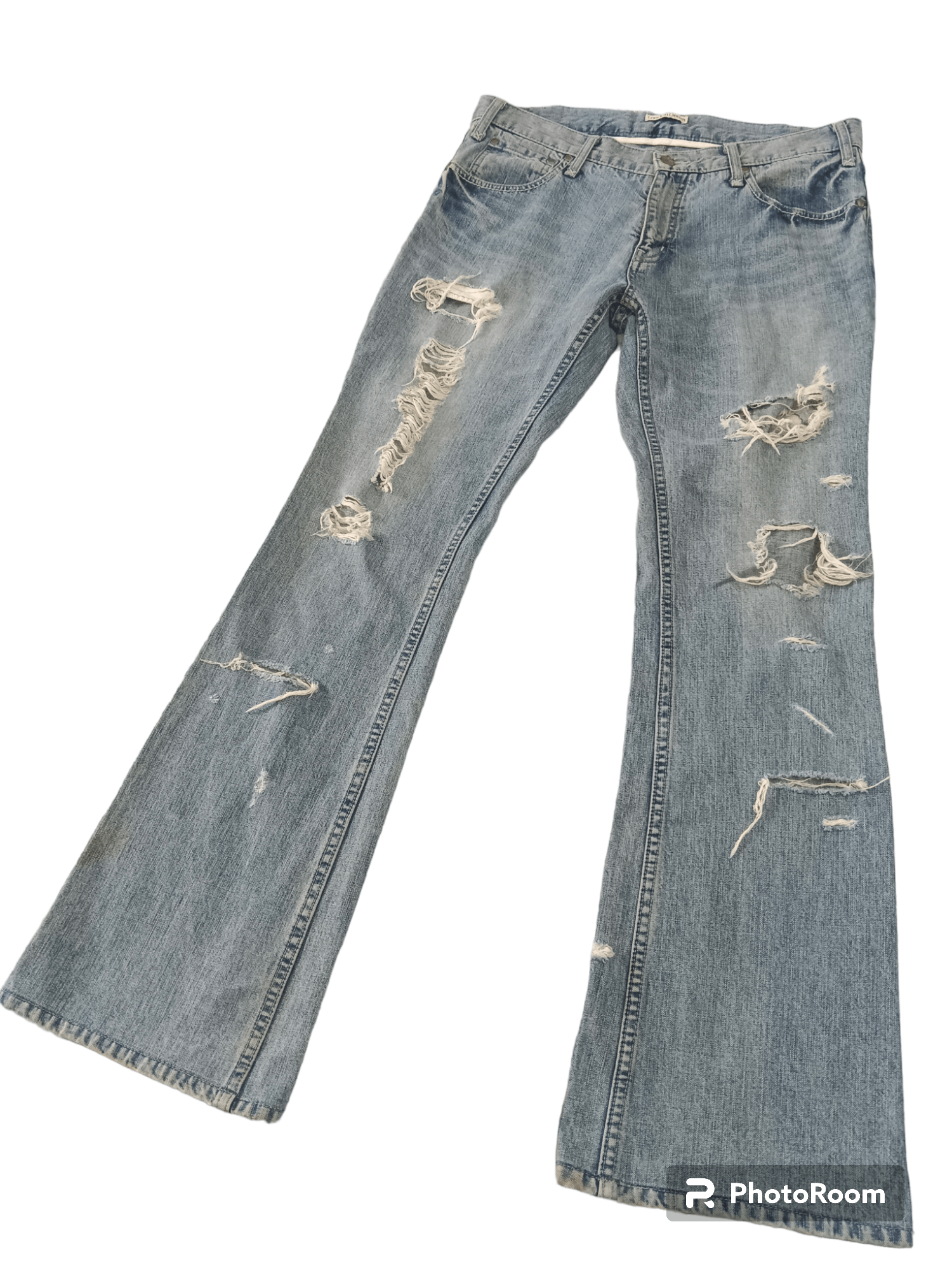 image of Distressed Denim x If Six Was Nine Punk Seditionaries Distressed Super Flare Jeans in Blue Denim (S