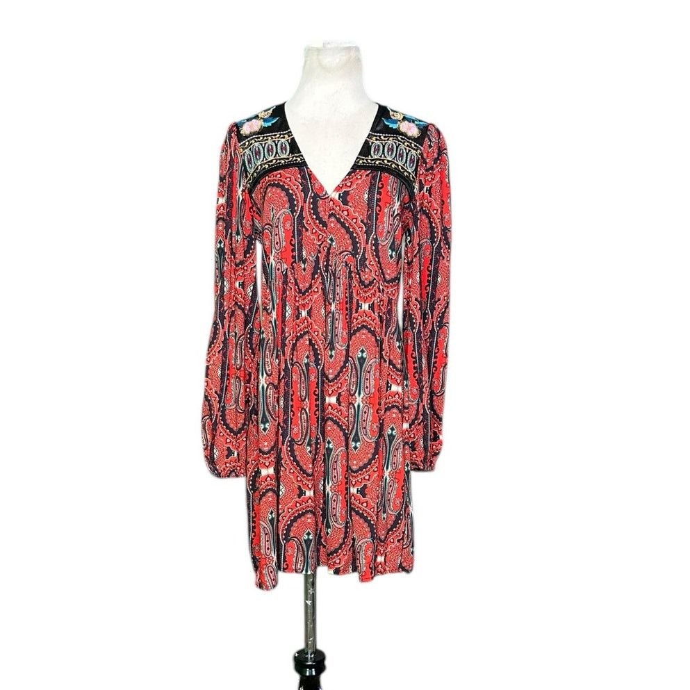 Zara Zara red paisley embroidered long sleeves mini dress size XS | Grailed