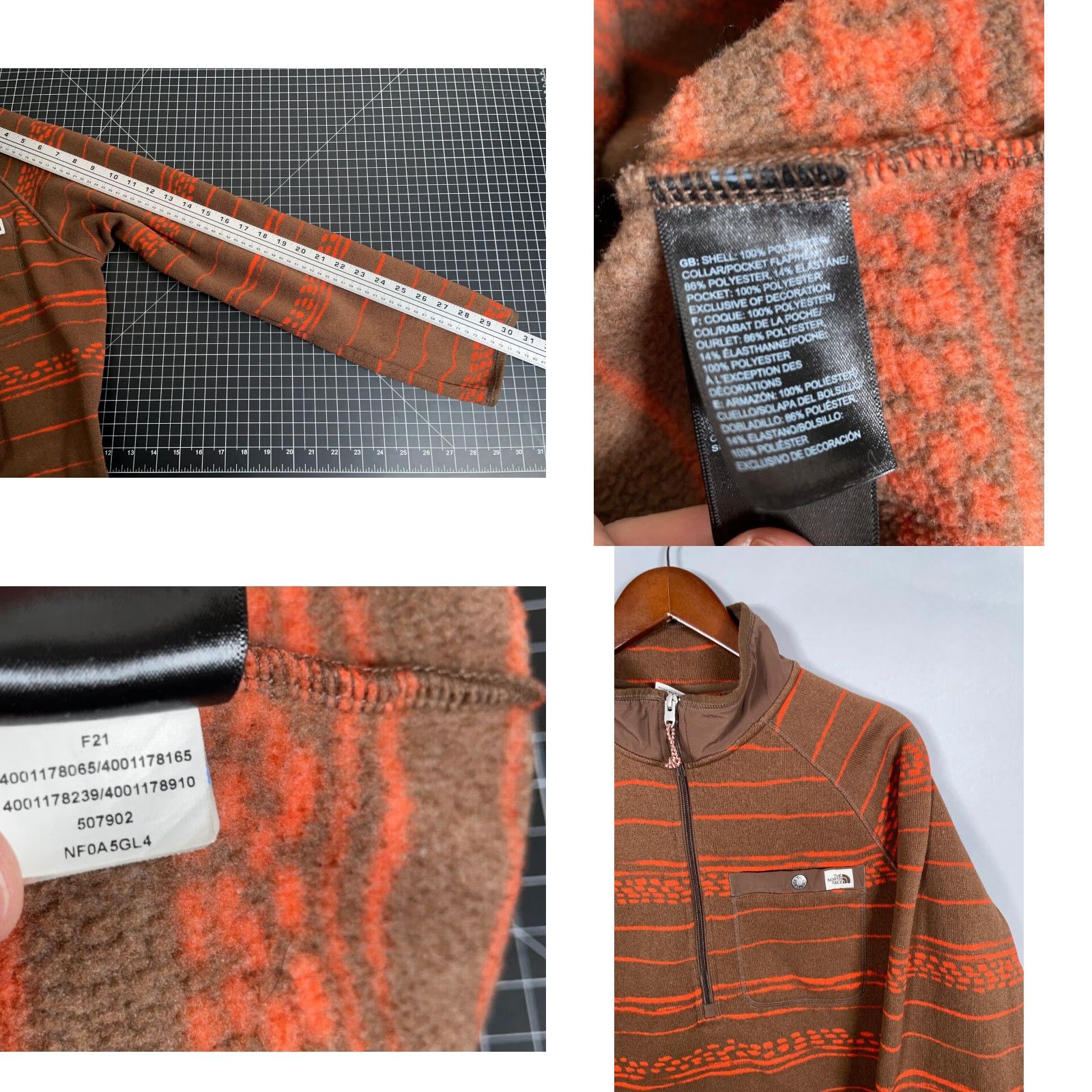 The North Face The North Face Gordon Lyons 1/4 Zip Fleece Pullover Adult Large Brown Orange Stripe Size US L / EU 52-54 / 3 - 8 Thumbnail