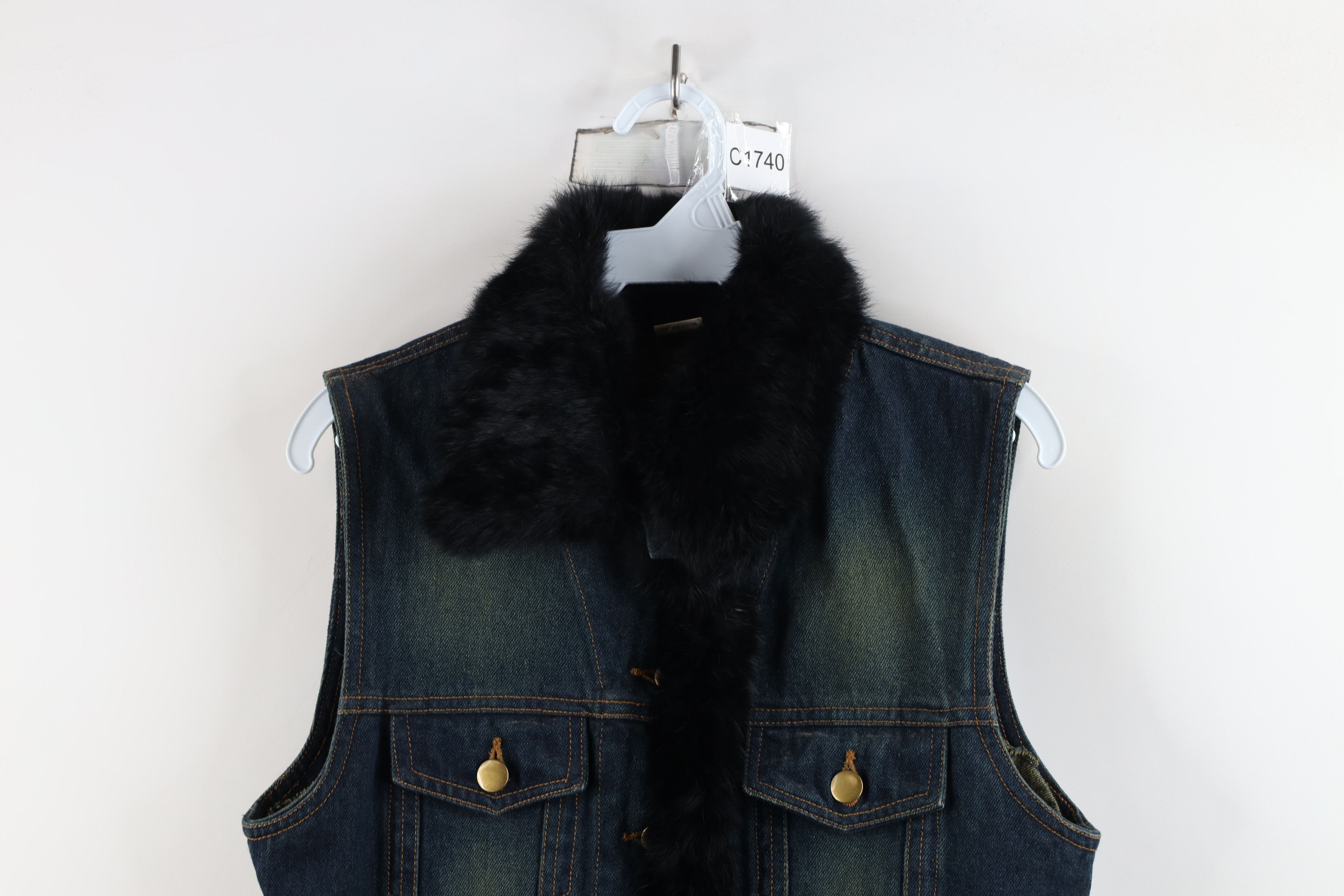 Vintage Vintage 90s Y2K Babydoll Fur Trim Sleeveless Denim Jean Vest Size L / US 10 / IT 46 - 2 Thumbnail