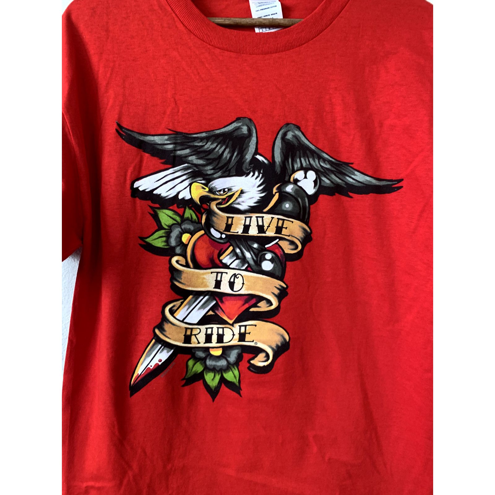 Delta Delta Pro Weight Live To Ride Eagle Red Graphic T-Shirt Size US L / EU 52-54 / 3 - 2 Thumbnail