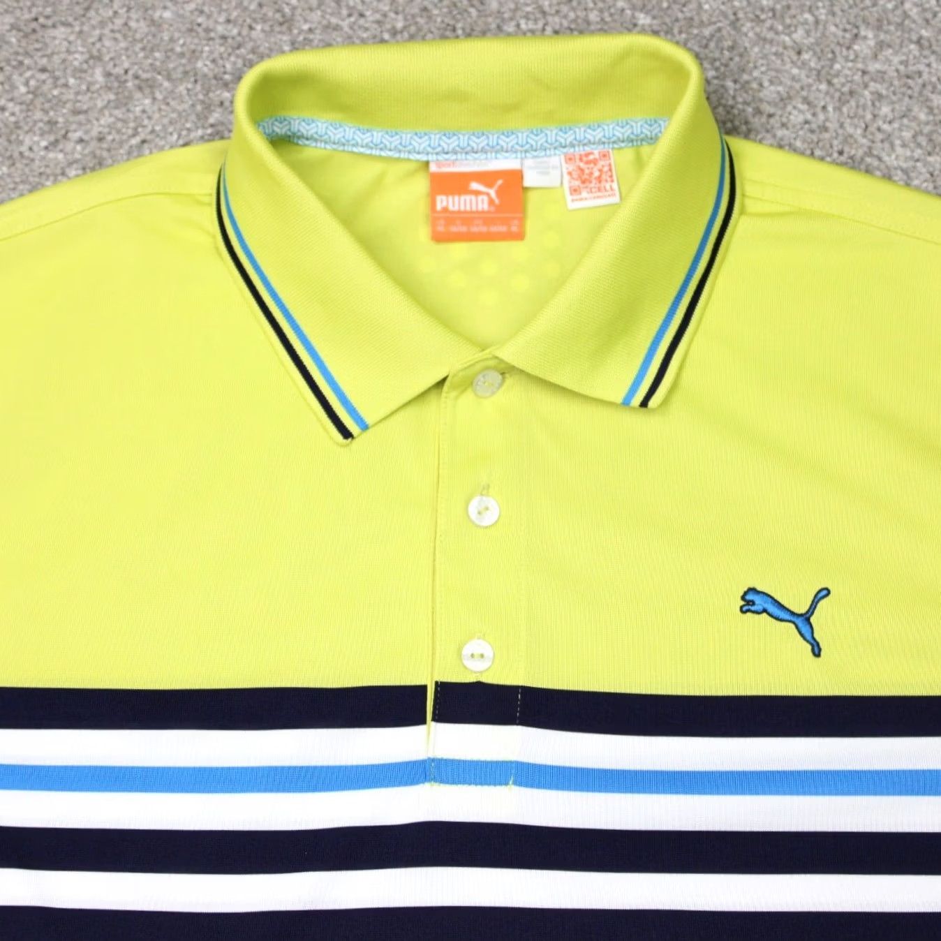Puma Puma Polo Shirt Mens XL Yellow/Blue Tech Stripe Performance Golf Short Sleeve Polo Shirt Size US XL / EU 56 / 4 - 4 Thumbnail