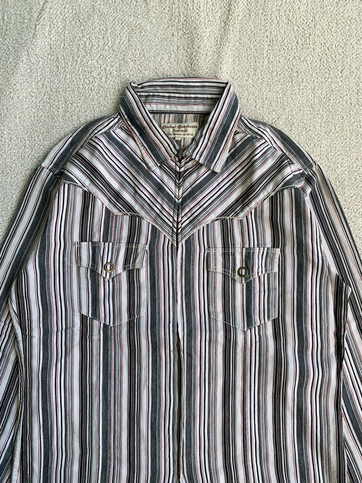 Issey Miyake × Japanese Brand × Yohji Yamamoto Crebar Garments Stripe Western Ziper Shirt Size US L / EU 52-54 / 3 - 3 Thumbnail