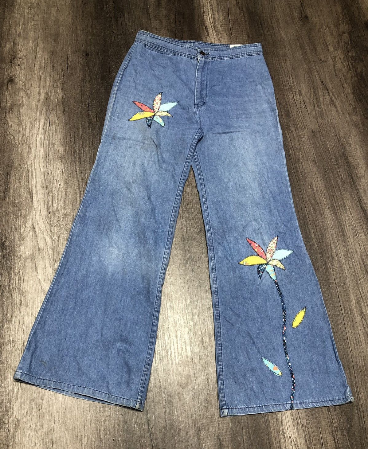 Hysteric Glamour × Vintage Vintage Miss Texwood Flared Jeans Flower Patches Design Size 29" - 7 Thumbnail