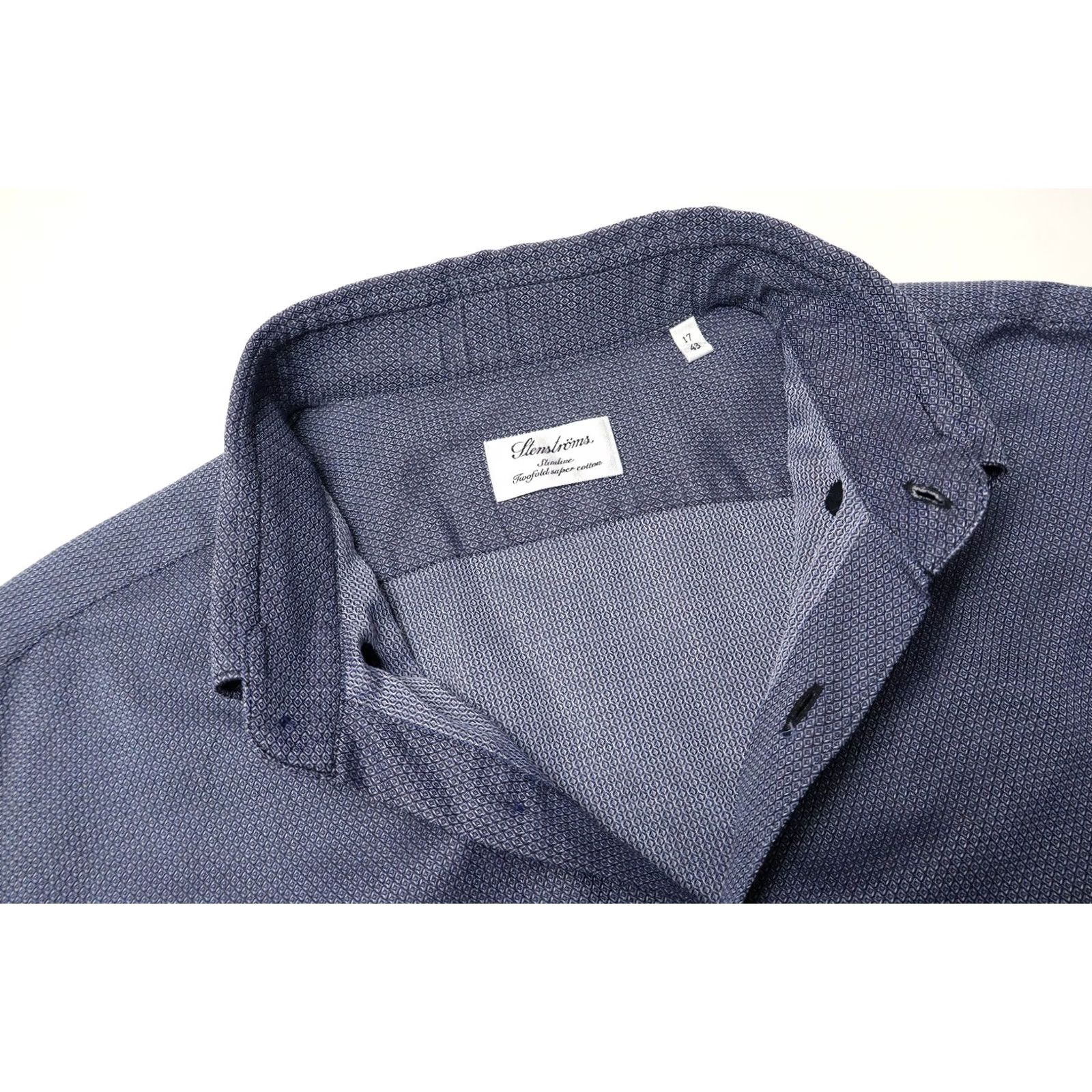 Vintage STENSTROMS Slimline Shirt Men's Blue Patterned 17/43 Cotton Size US XL / EU 56 / 4 - 4 Thumbnail