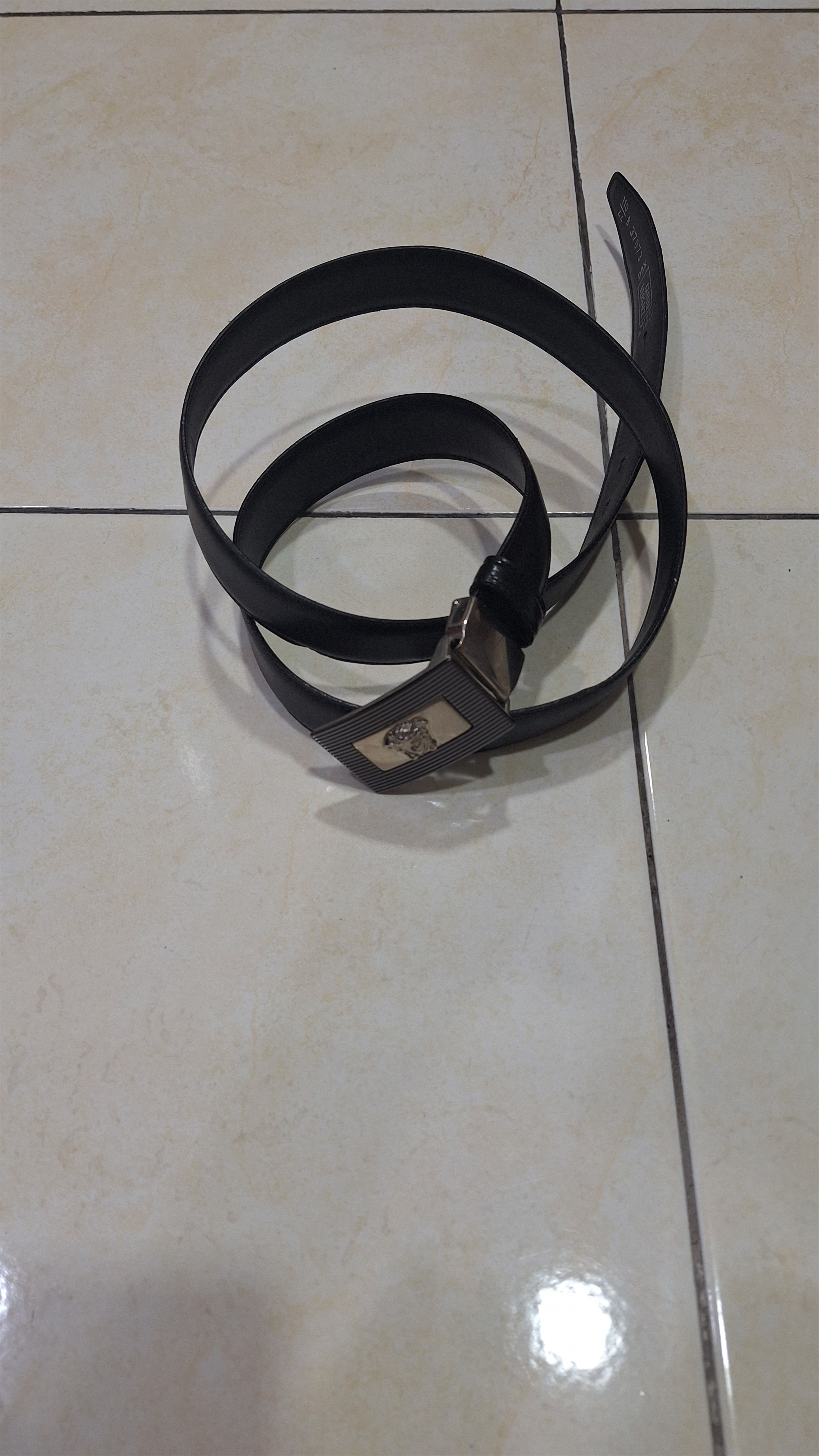 Versace Versace Medusa Black Leather Silver Buckle Size 44 - 1 Thumbnail