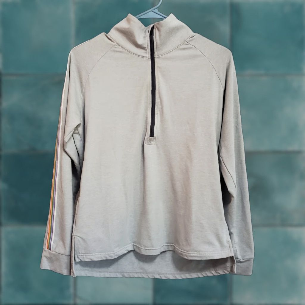 Marine Layer VINTAGE Marine Layer Sweatshirt Raglan 1/4 Zip Women S Gray Rainbow Trim Pullover Long Sleeve Mock Neck Pockets Moisture Wicking 4 Way Stretch Size S / US 4 / IT 40 - 1 Thumbnail