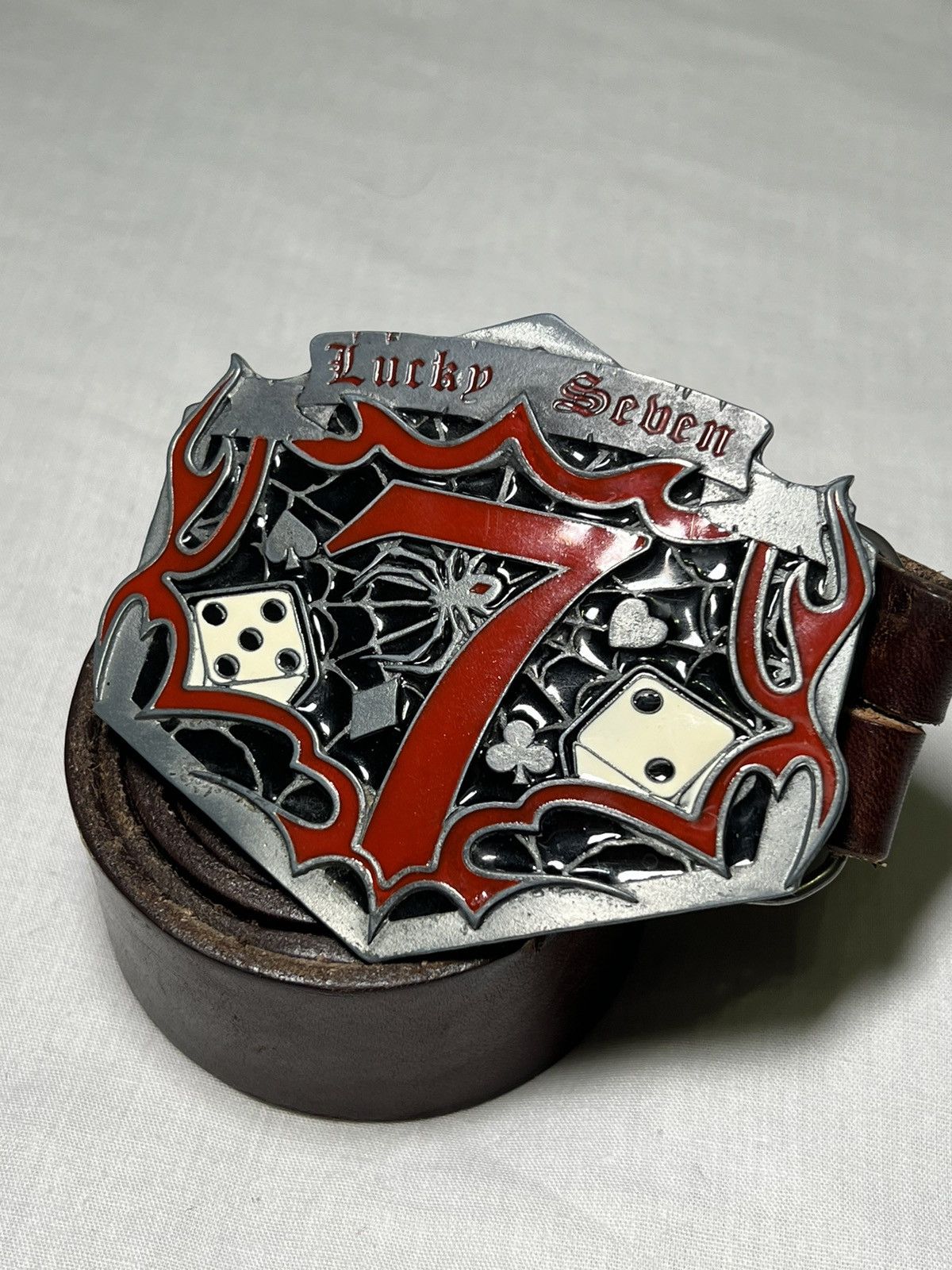 Vintage Y2K Leather Cowboy Lucky Seven 777 Belt Made in USA Size 34 - 2 Thumbnail