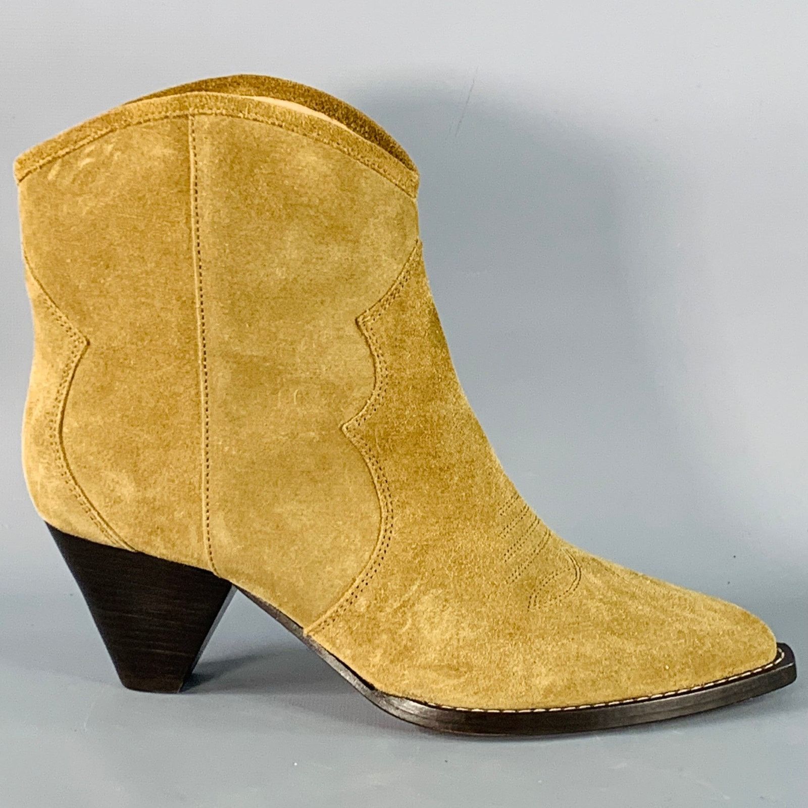 Isabel Marant 10 Darizo Taupe Suede Pull On Stacked Heel Cowboy Boots Size US 10 / IT 40 - 2 Thumbnail